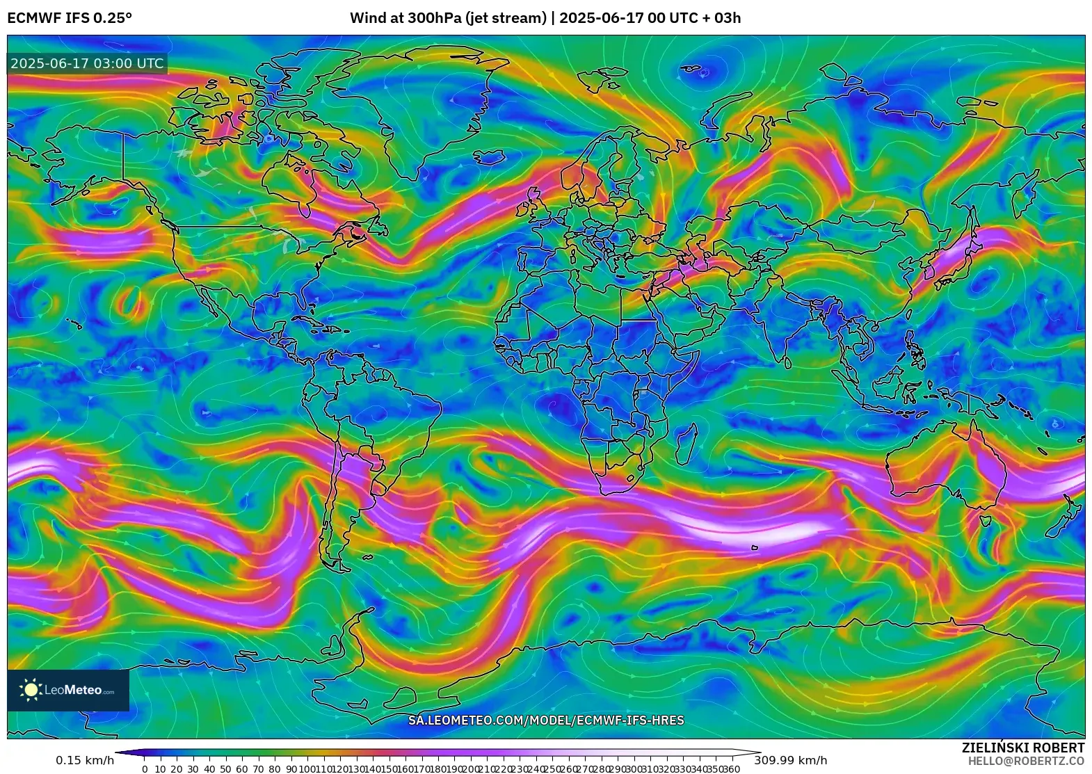 ECMWF IFS 0.25° model - Dunia, Angin 300 hPa (aliran jet) ECMWF IFS 0.25° model - Dunia, Angin 300 hPa (aliran jet)