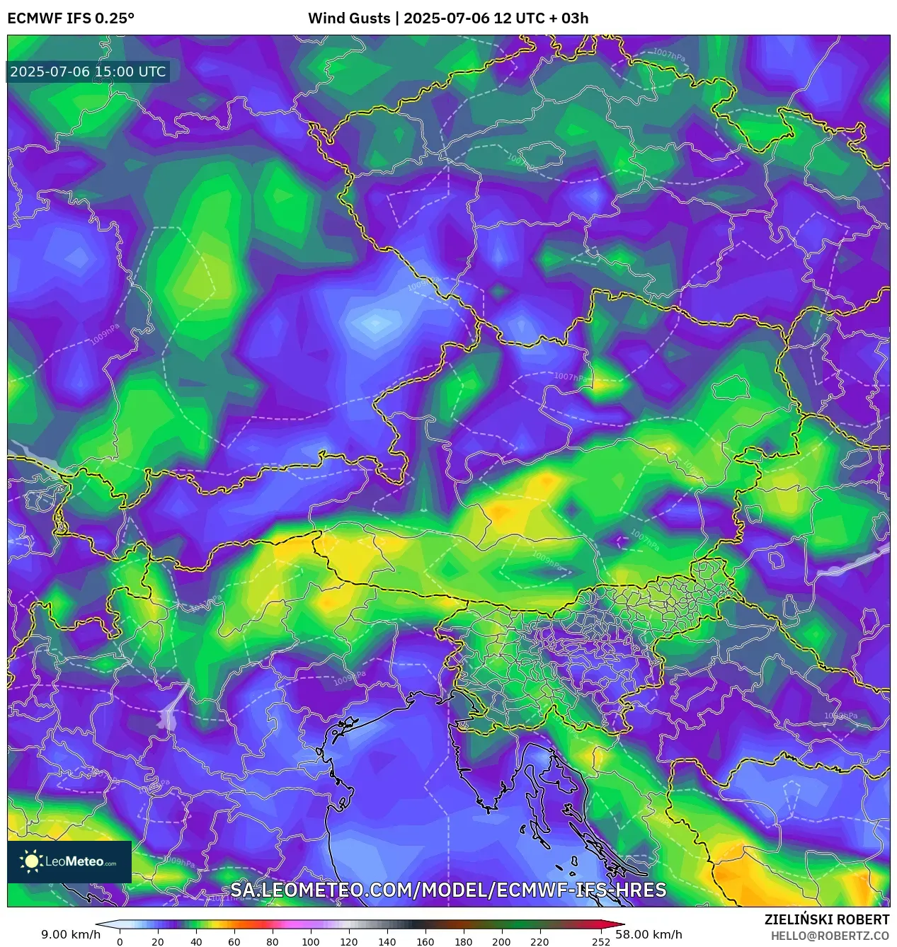 ECMWF IFS 0.25° model - Austria, Wind Gusts ECMWF IFS 0.25° model - Austria, Wind Gusts