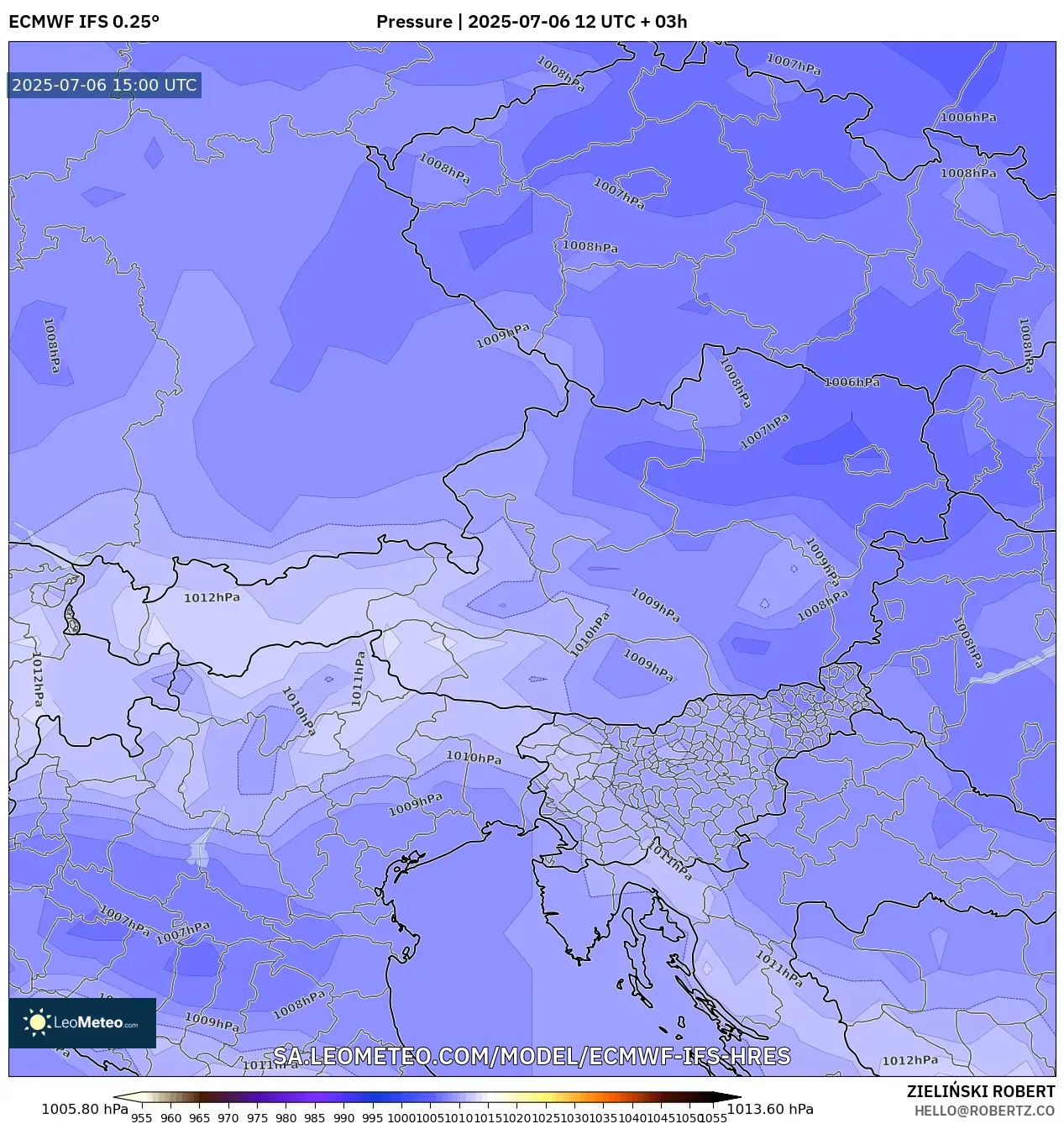 ECMWF IFS 0.25° model - Austria, Pressure ECMWF IFS 0.25° model - Austria, Pressure