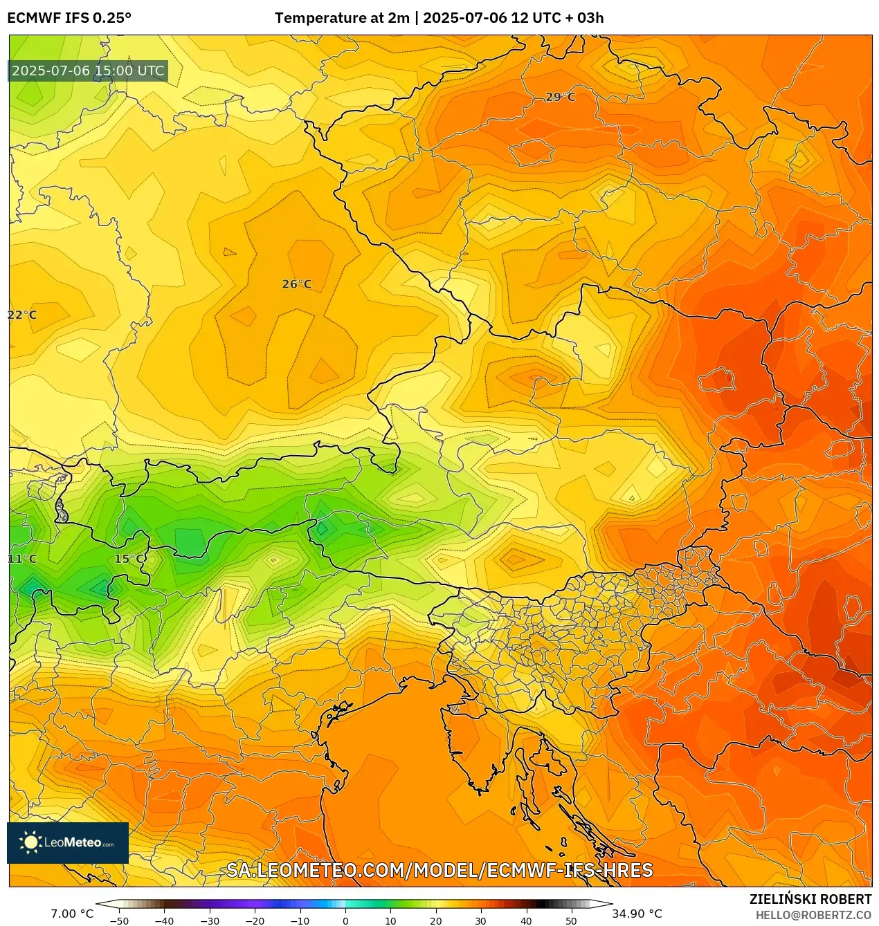 ECMWF IFS 0.25° model - Austria, Temperature at 2m ECMWF IFS 0.25° model - Austria, Temperature at 2m