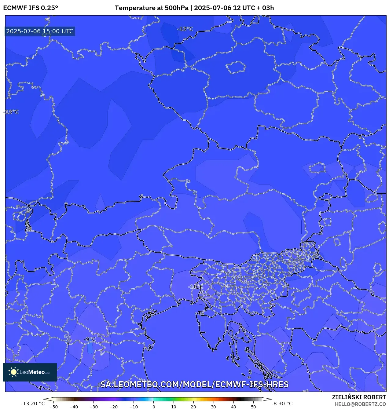 ECMWF IFS 0.25° model - Austria, Temperature at 500hPa ECMWF IFS 0.25° model - Austria, Temperature at 500hPa
