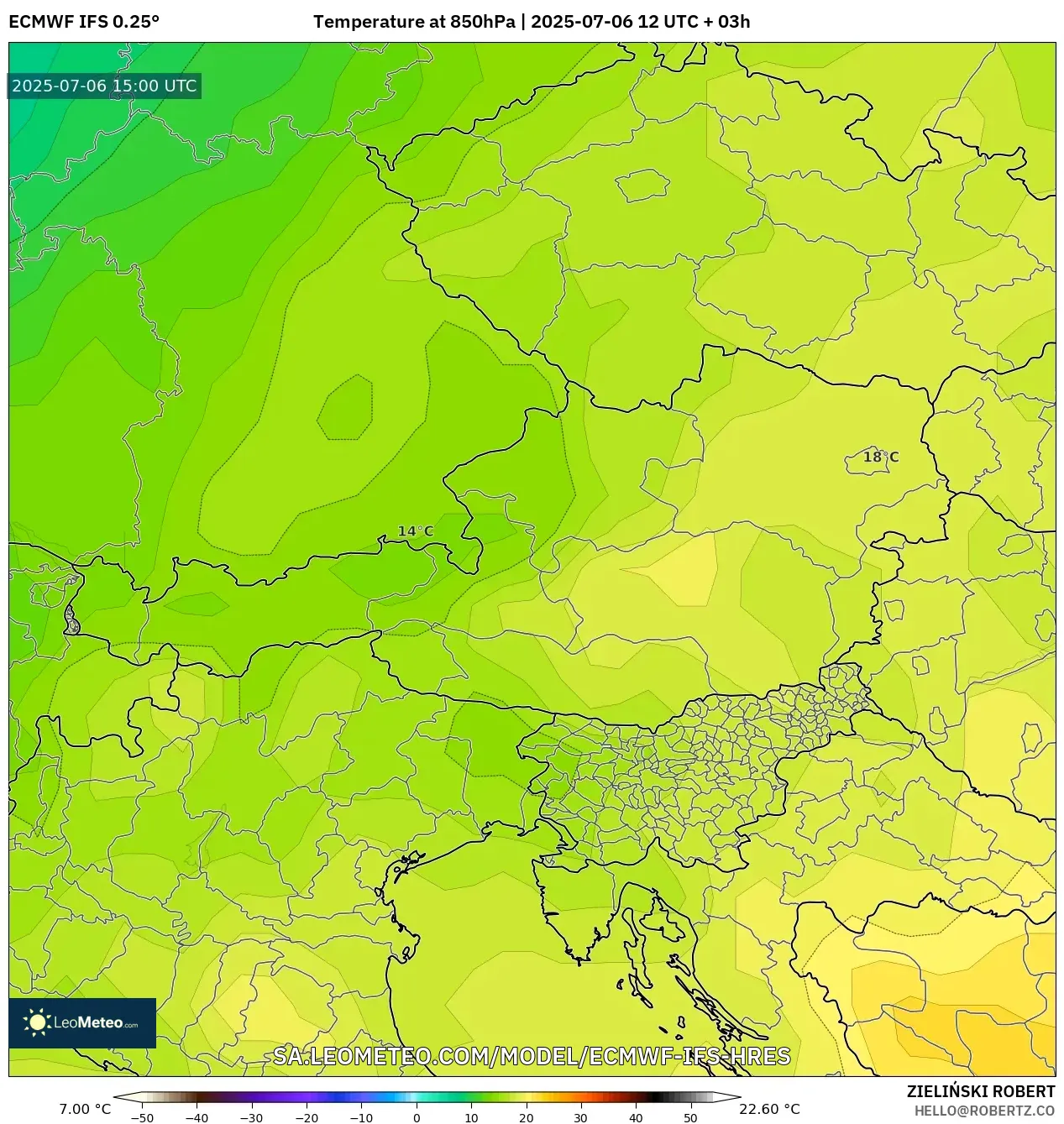 ECMWF IFS 0.25° model - Austria, Temperature at 850hPa ECMWF IFS 0.25° model - Austria, Temperature at 850hPa