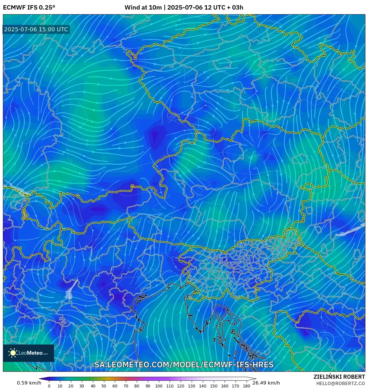 ECMWF IFS 0.25° model - Austria, Wind at 10m ECMWF IFS 0.25° model - Austria, Wind at 10m