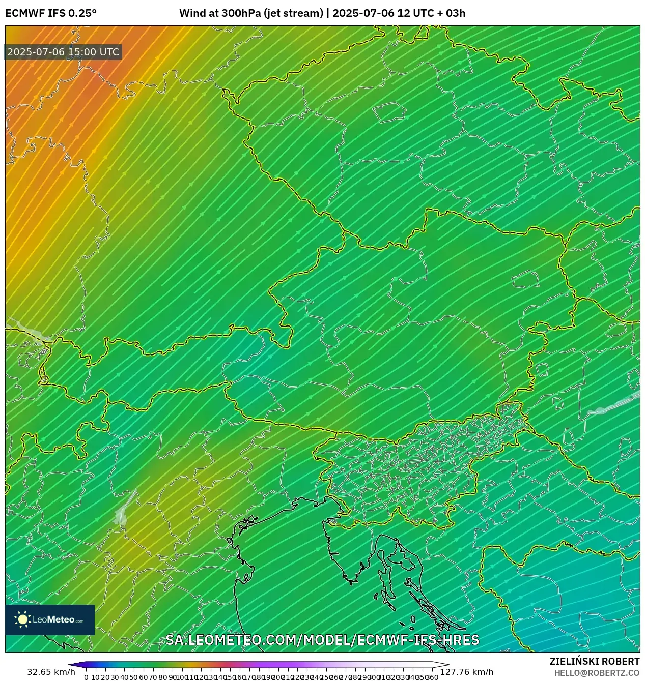 ECMWF IFS 0.25° model - Austria, Wind at 300hPa (jet stream) ECMWF IFS 0.25° model - Austria, Wind at 300hPa (jet stream)