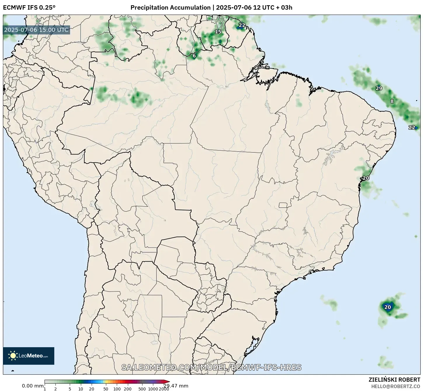 ECMWF IFS 0.25° model - Brazil, Precipitation Accumulation ECMWF IFS 0.25° model - Brazil, Precipitation Accumulation