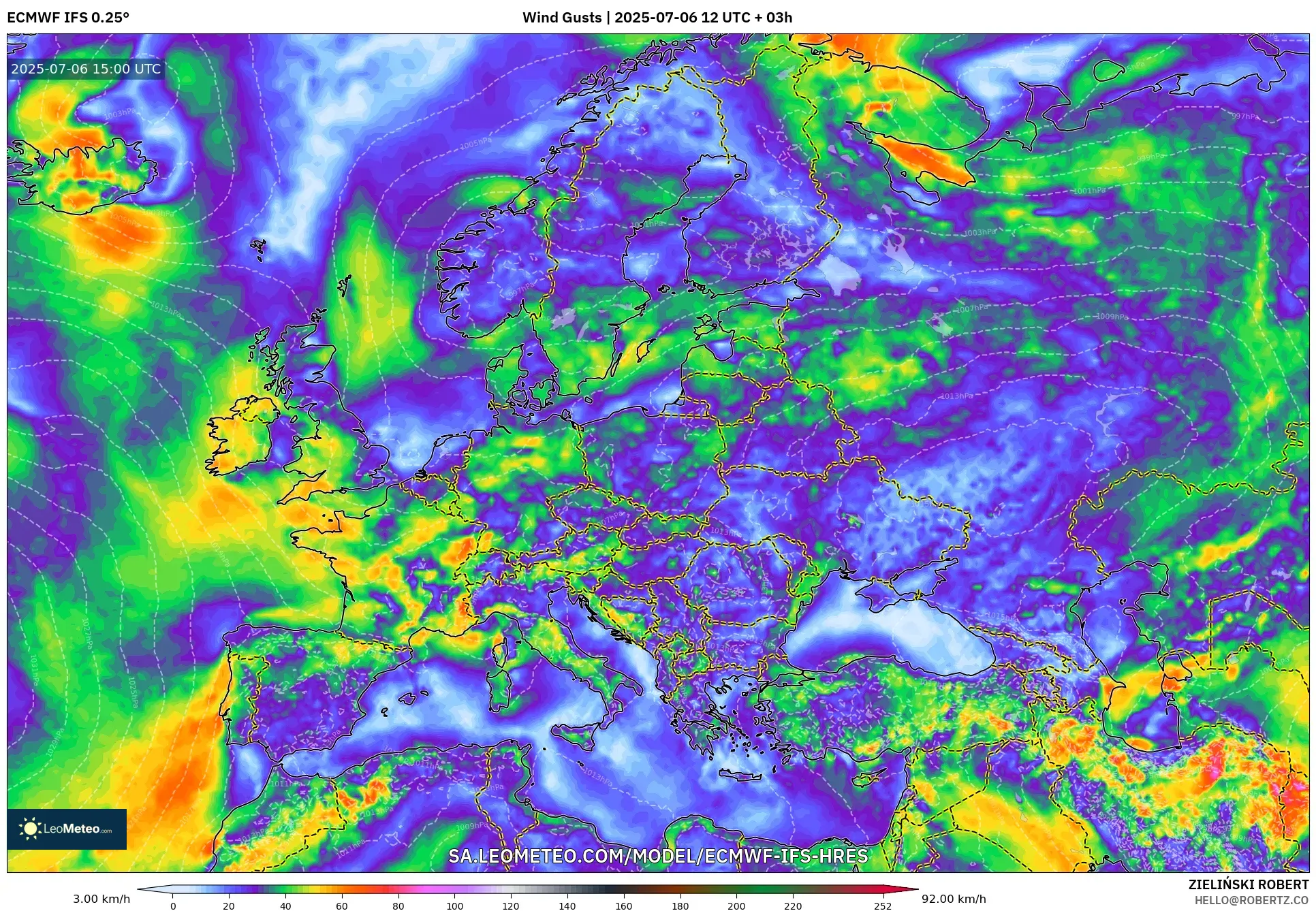 ECMWF IFS 0.25° model - Europe, Wind Gusts ECMWF IFS 0.25° model - Europe, Wind Gusts