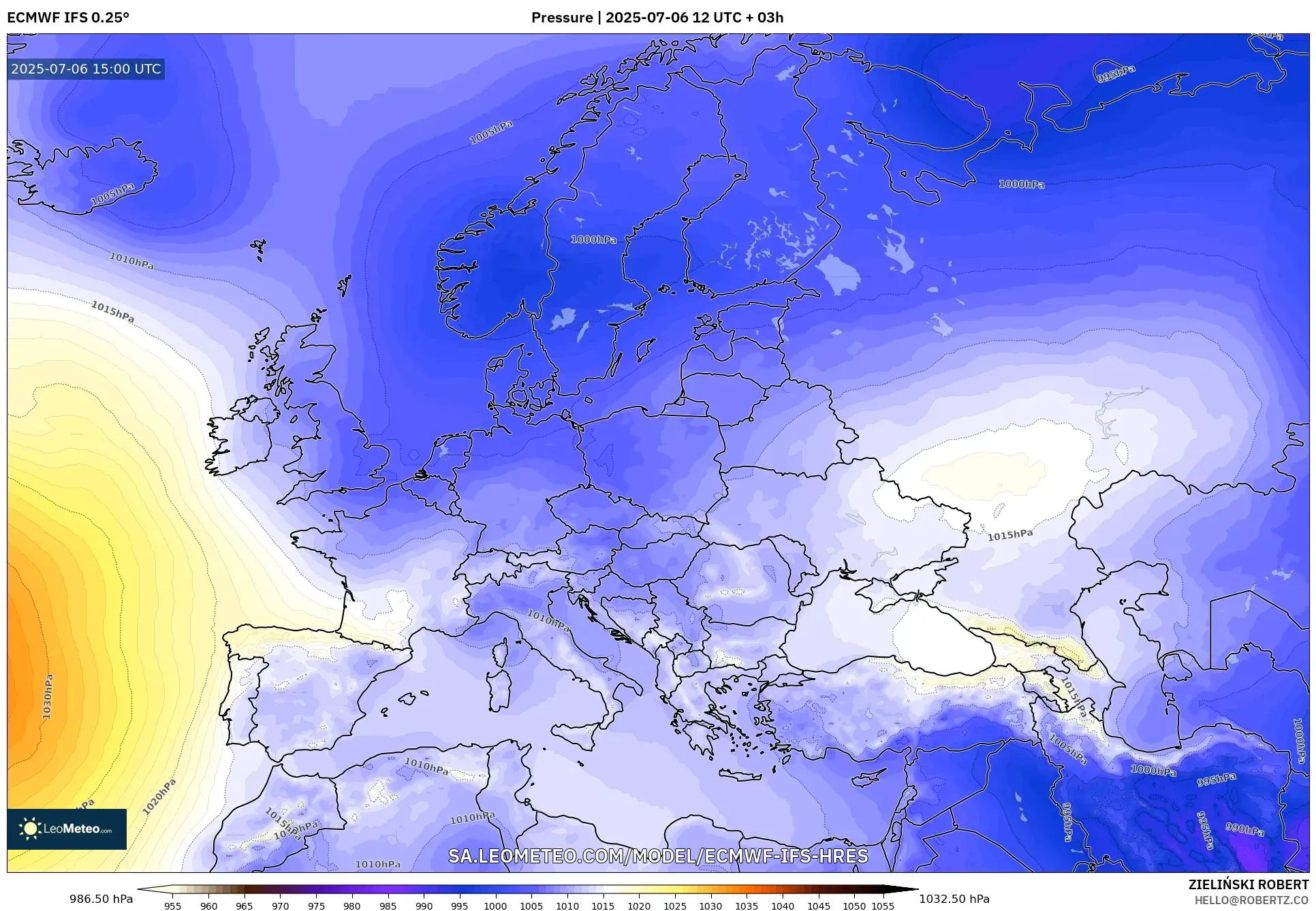 ECMWF IFS 0.25° model - Europe, Pressure ECMWF IFS 0.25° model - Europe, Pressure