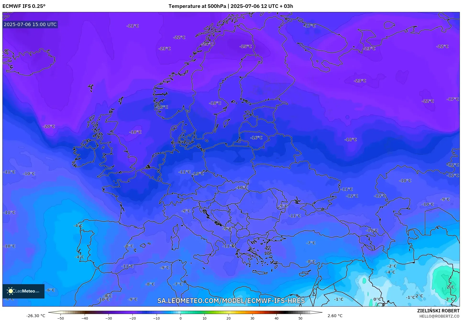 ECMWF IFS 0.25° model - Europe, Temperature at 500hPa ECMWF IFS 0.25° model - Europe, Temperature at 500hPa