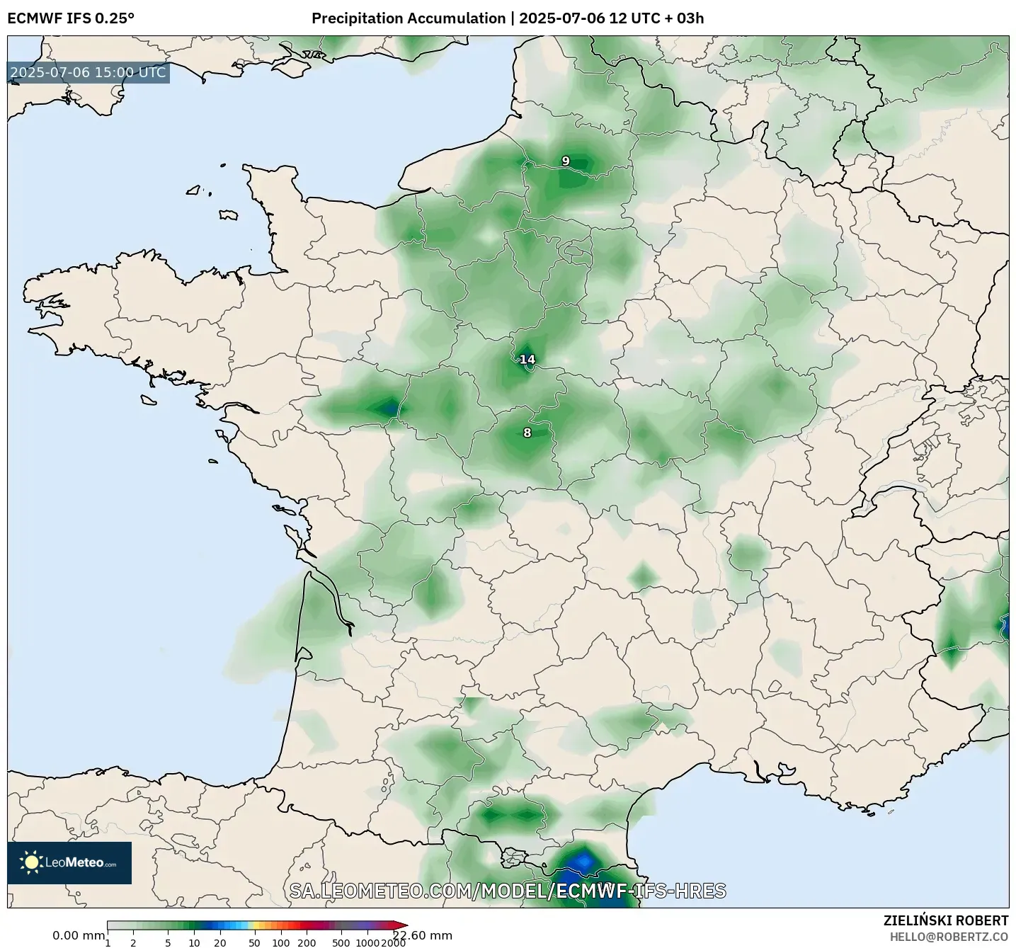ECMWF IFS 0.25° model - France, Precipitation Accumulation ECMWF IFS 0.25° model - France, Precipitation Accumulation