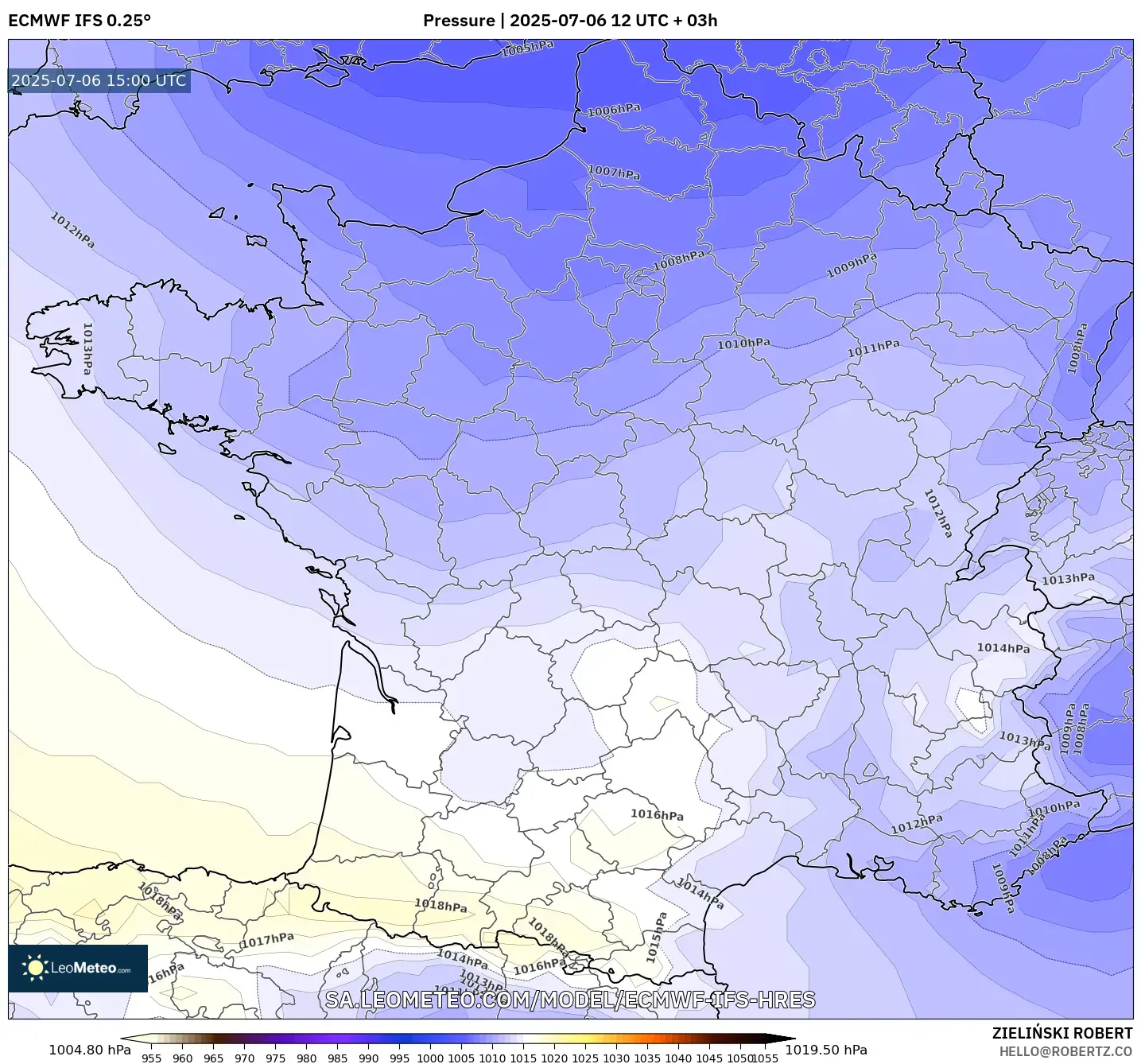 ECMWF IFS 0.25° model - France, Pressure ECMWF IFS 0.25° model - France, Pressure
