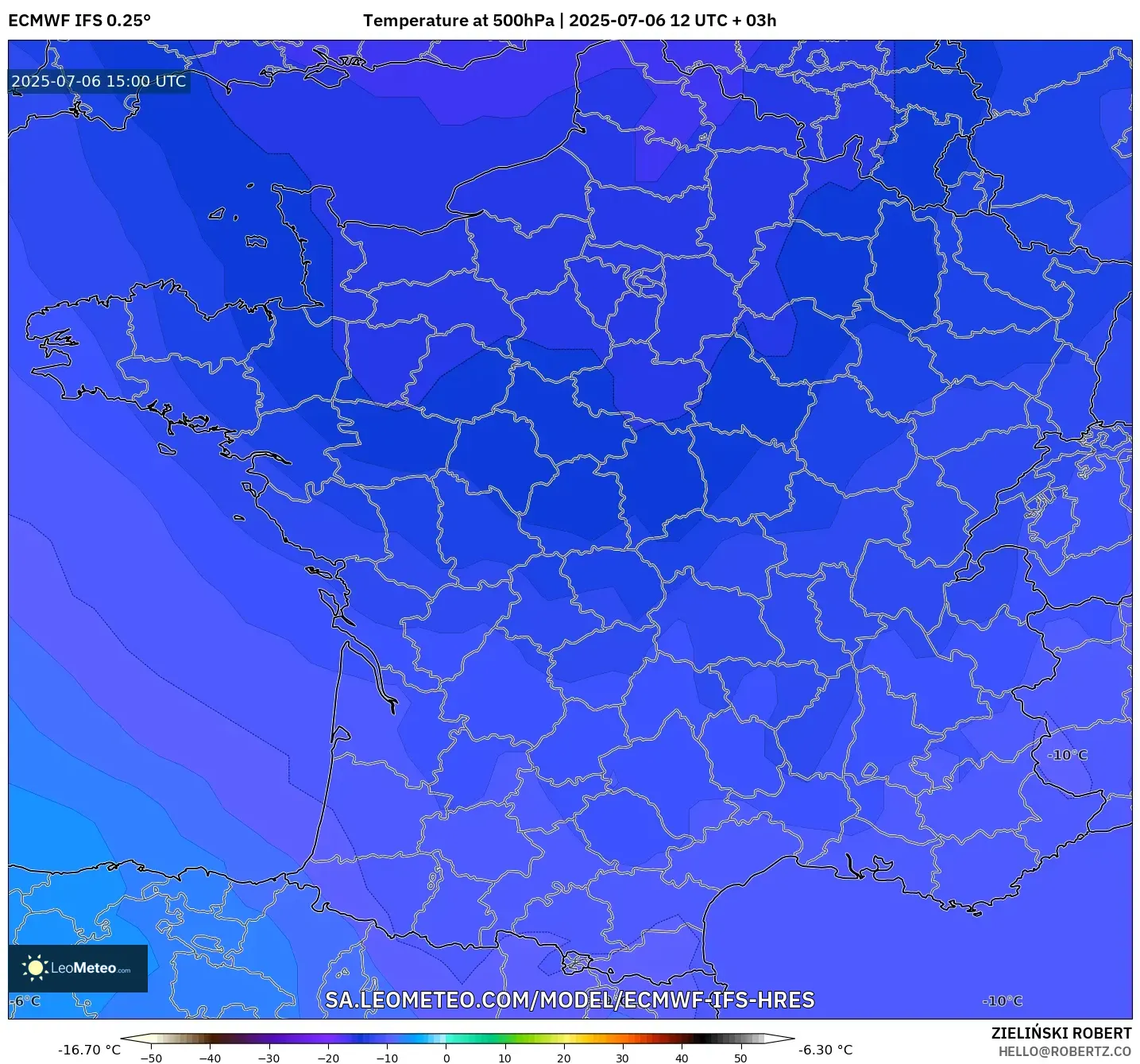 ECMWF IFS 0.25° model - France, Temperature at 500hPa ECMWF IFS 0.25° model - France, Temperature at 500hPa