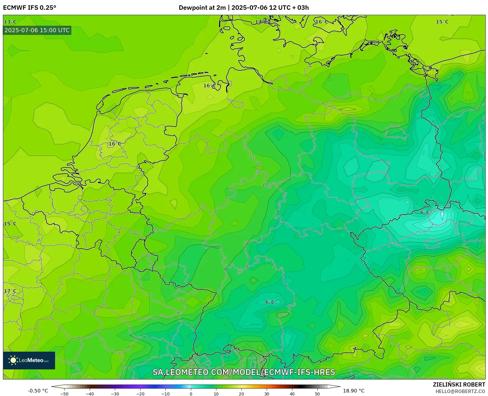 ECMWF IFS 0.25° model - Germany, Dewpoint at 2m ECMWF IFS 0.25° model - Germany, Dewpoint at 2m