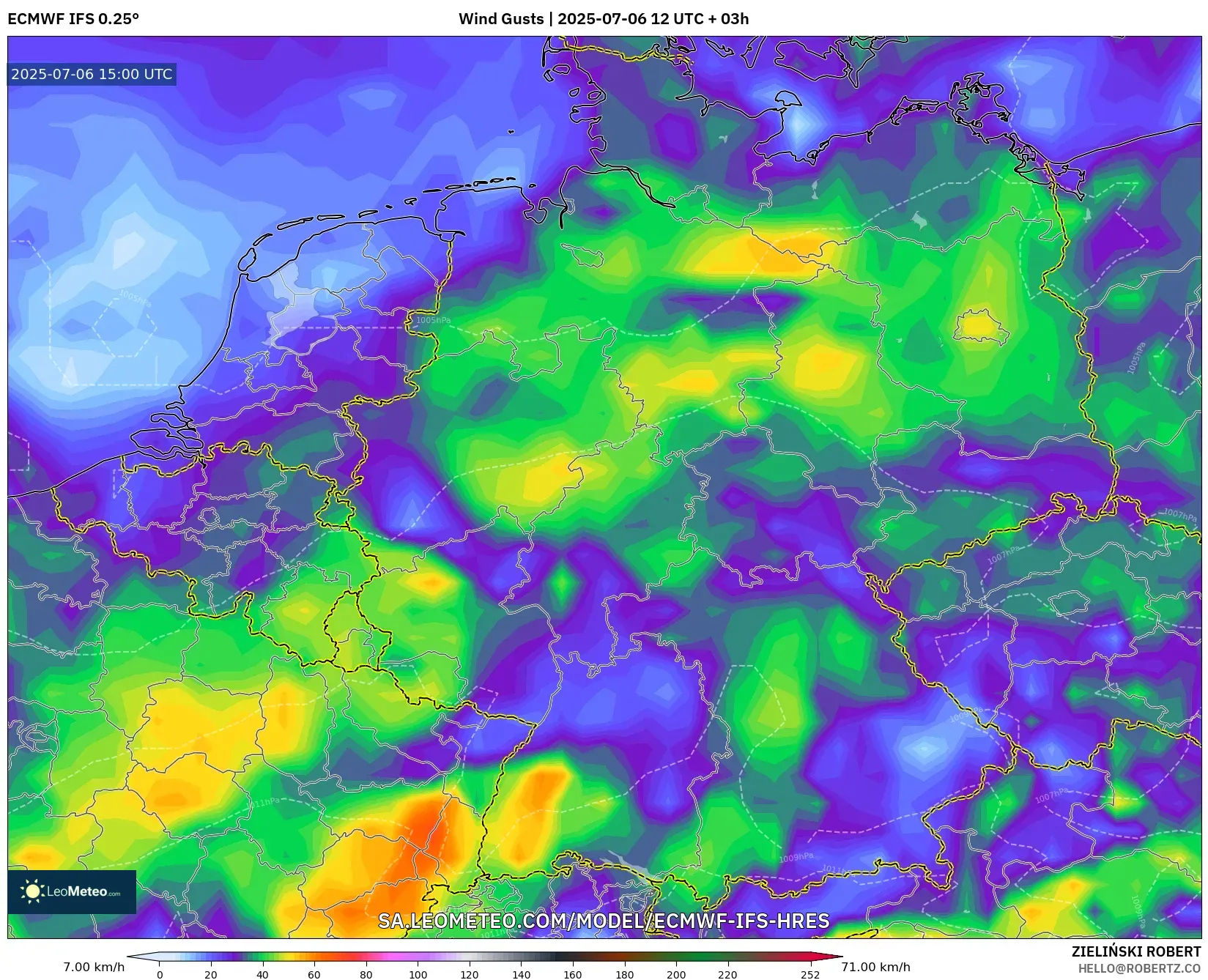 ECMWF IFS 0.25° model - Germany, Wind Gusts ECMWF IFS 0.25° model - Germany, Wind Gusts