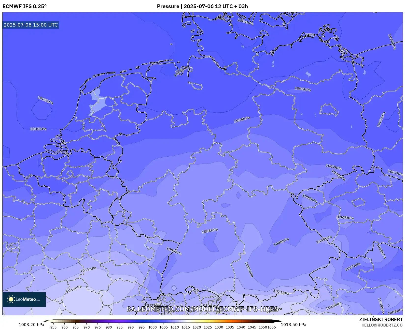 ECMWF IFS 0.25° model - Germany, Pressure ECMWF IFS 0.25° model - Germany, Pressure