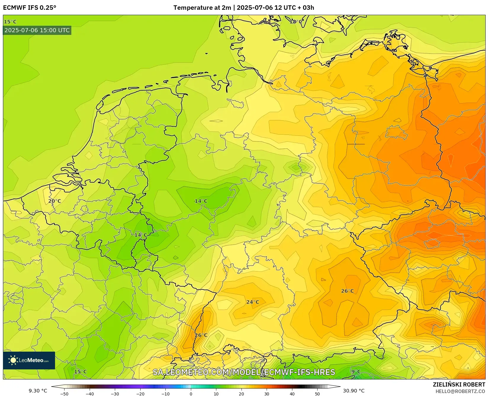 ECMWF IFS 0.25° model - Germany, Temperature at 2m ECMWF IFS 0.25° model - Germany, Temperature at 2m
