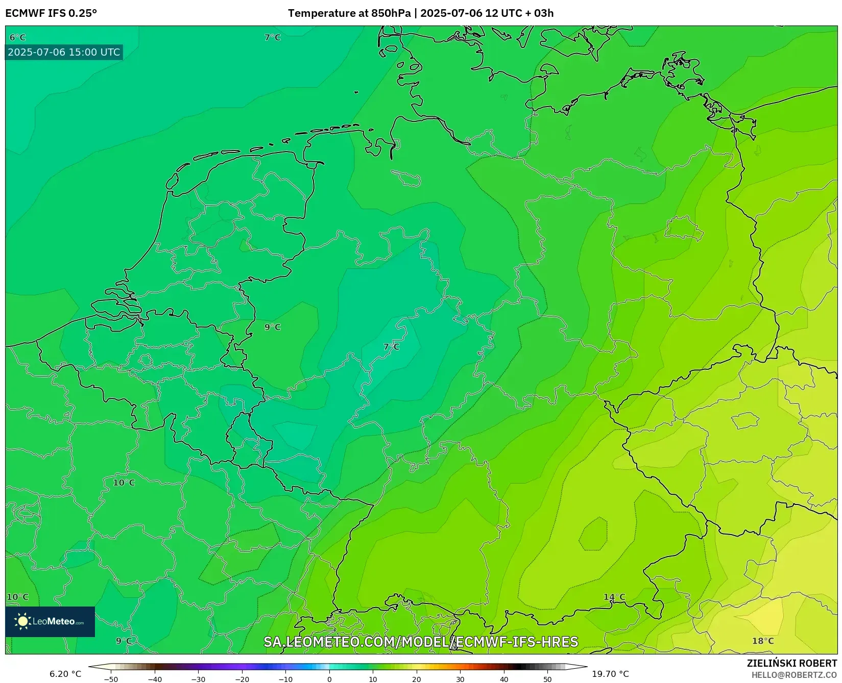 ECMWF IFS 0.25° model - Germany, Temperature at 850hPa ECMWF IFS 0.25° model - Germany, Temperature at 850hPa