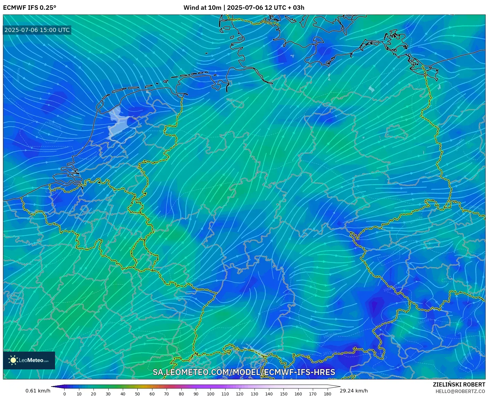 ECMWF IFS 0.25° model - Germany, Wind at 10m ECMWF IFS 0.25° model - Germany, Wind at 10m