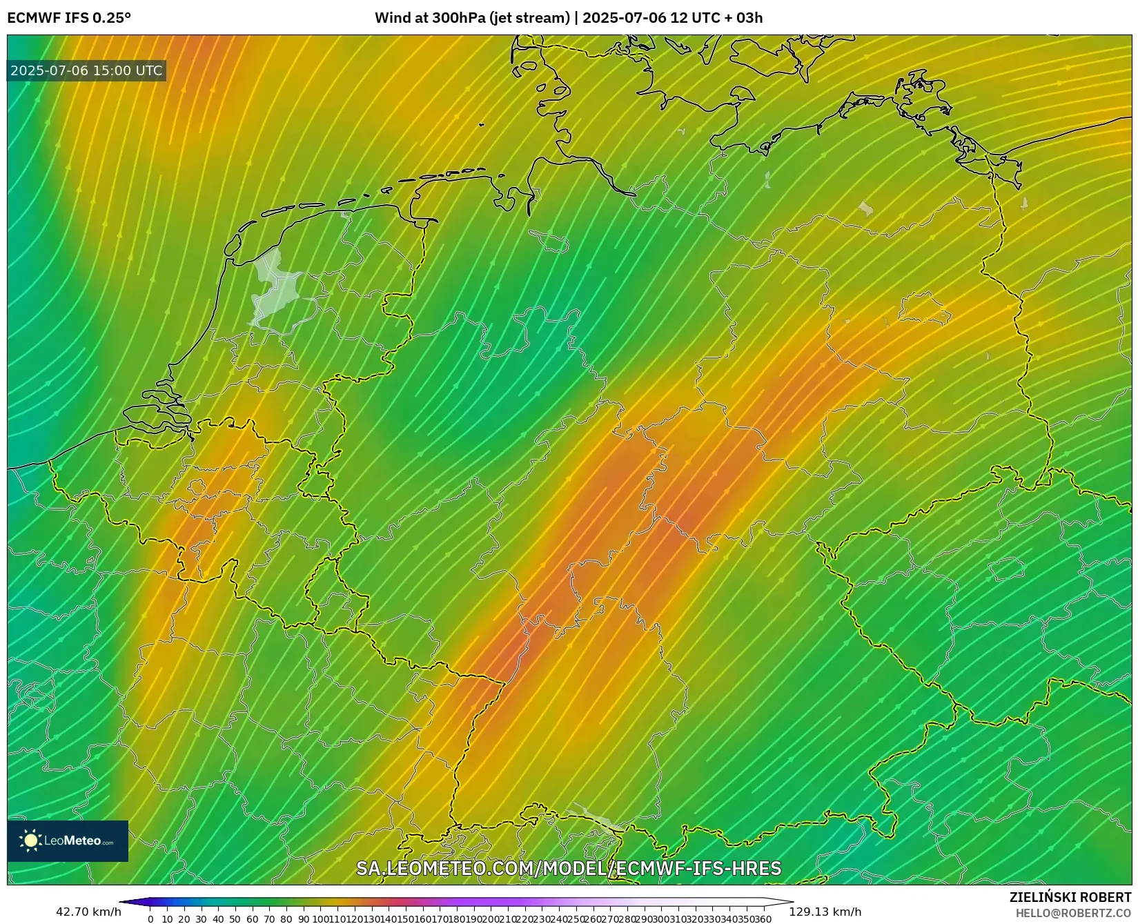 ECMWF IFS 0.25° model - Germany, Wind at 300hPa (jet stream) ECMWF IFS 0.25° model - Germany, Wind at 300hPa (jet stream)