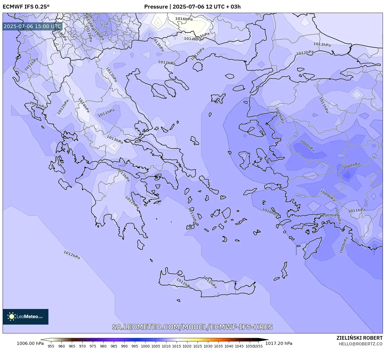 ECMWF IFS 0.25° model - Greece, Pressure ECMWF IFS 0.25° model - Greece, Pressure