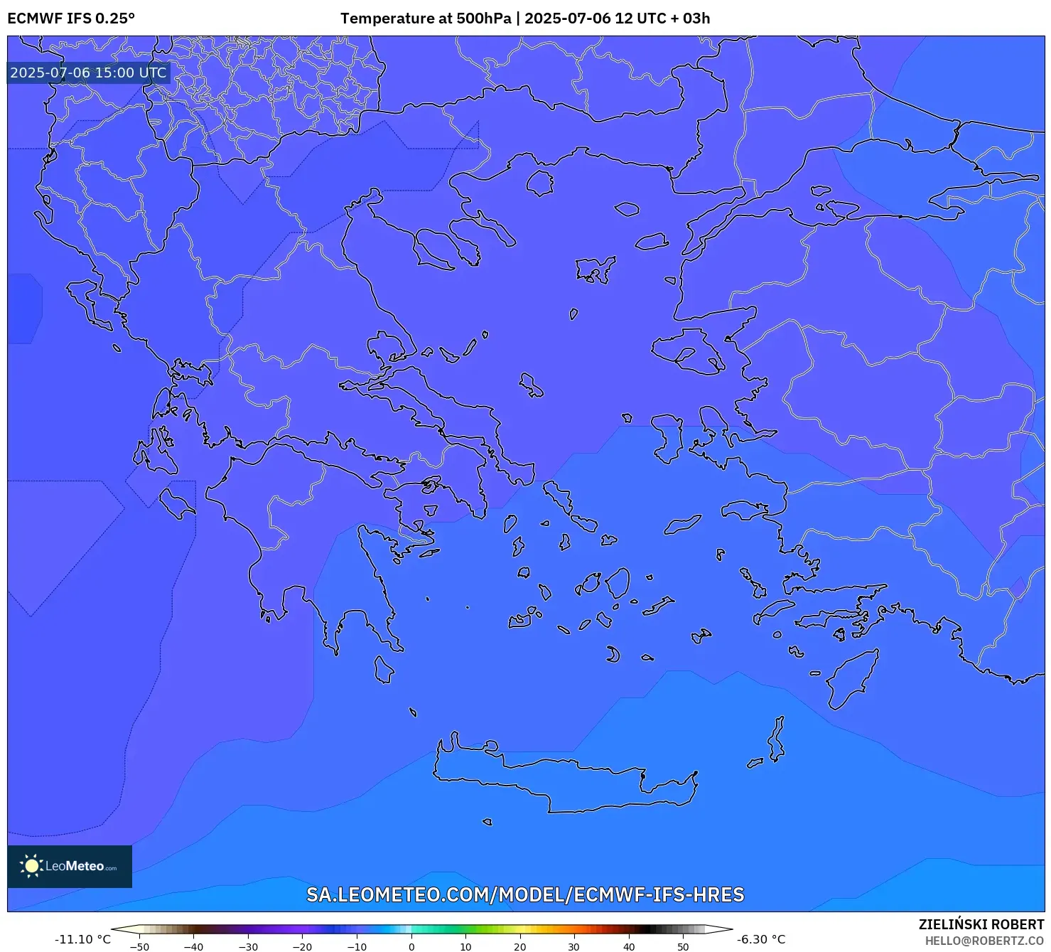 ECMWF IFS 0.25° model - Greece, Temperature at 500hPa ECMWF IFS 0.25° model - Greece, Temperature at 500hPa