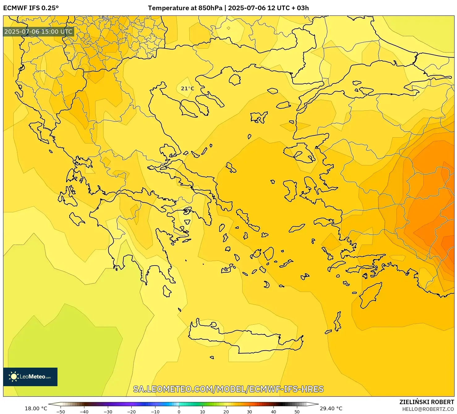 ECMWF IFS 0.25° model - Greece, Temperature at 850hPa ECMWF IFS 0.25° model - Greece, Temperature at 850hPa