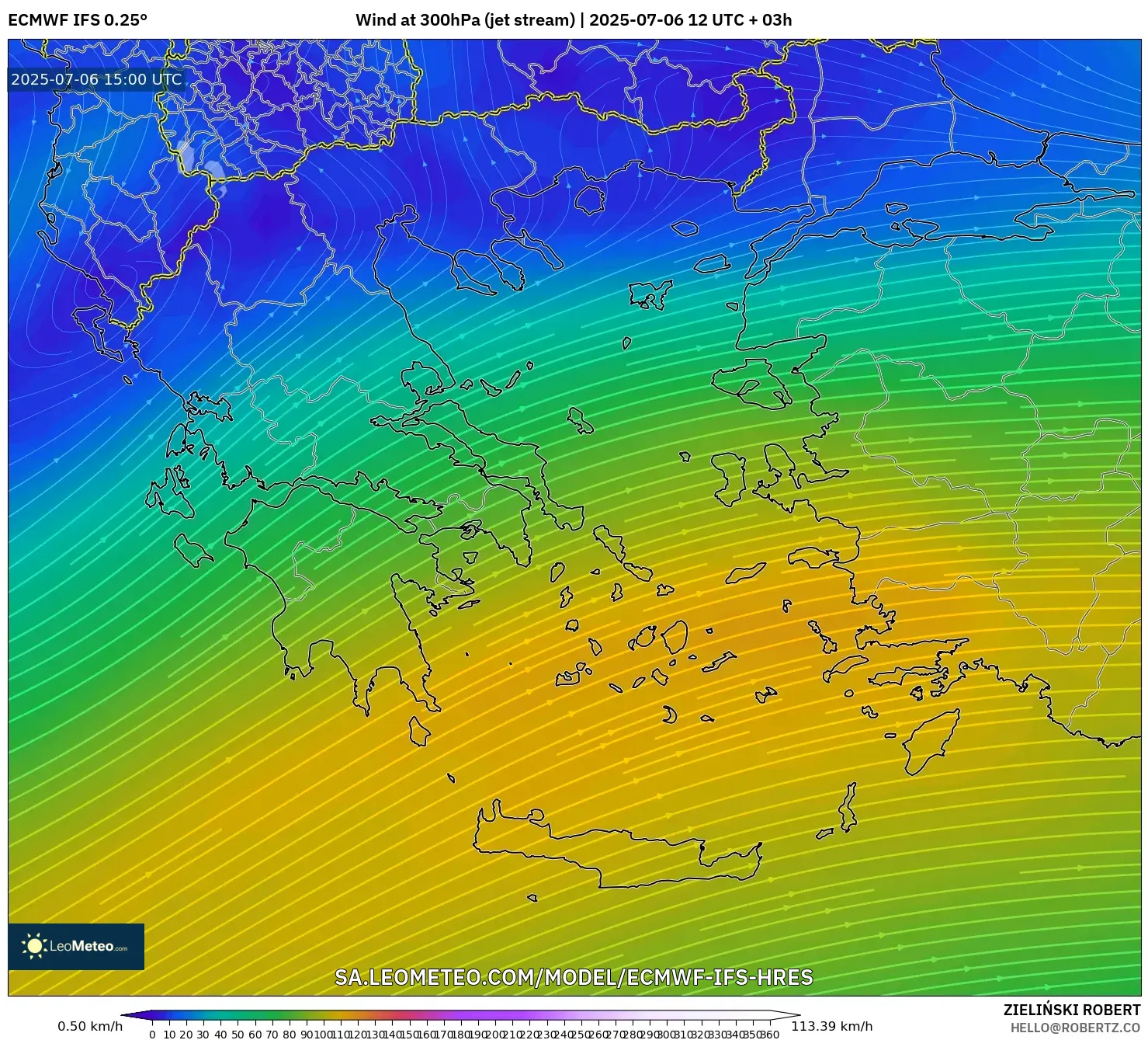 ECMWF IFS 0.25° model - Greece, Wind at 300hPa (jet stream) ECMWF IFS 0.25° model - Greece, Wind at 300hPa (jet stream)