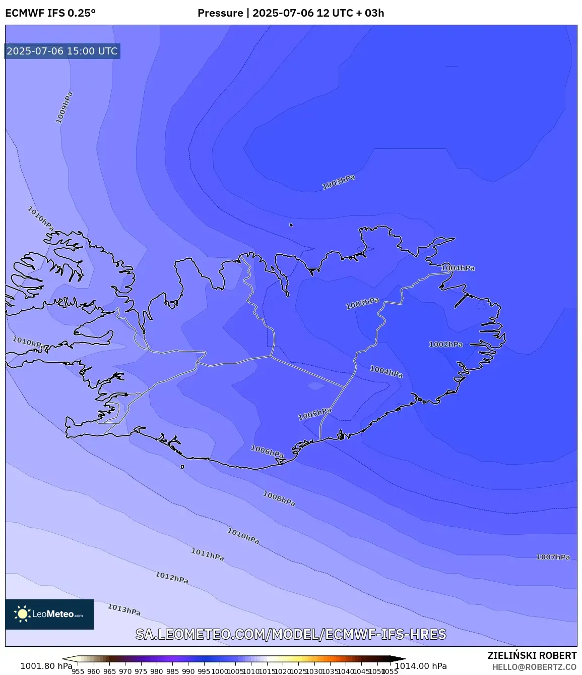 ECMWF IFS 0.25° model - Iceland, Pressure ECMWF IFS 0.25° model - Iceland, Pressure