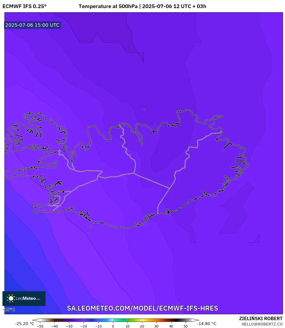 ECMWF IFS 0.25° model - Iceland, Temperature at 500hPa ECMWF IFS 0.25° model - Iceland, Temperature at 500hPa