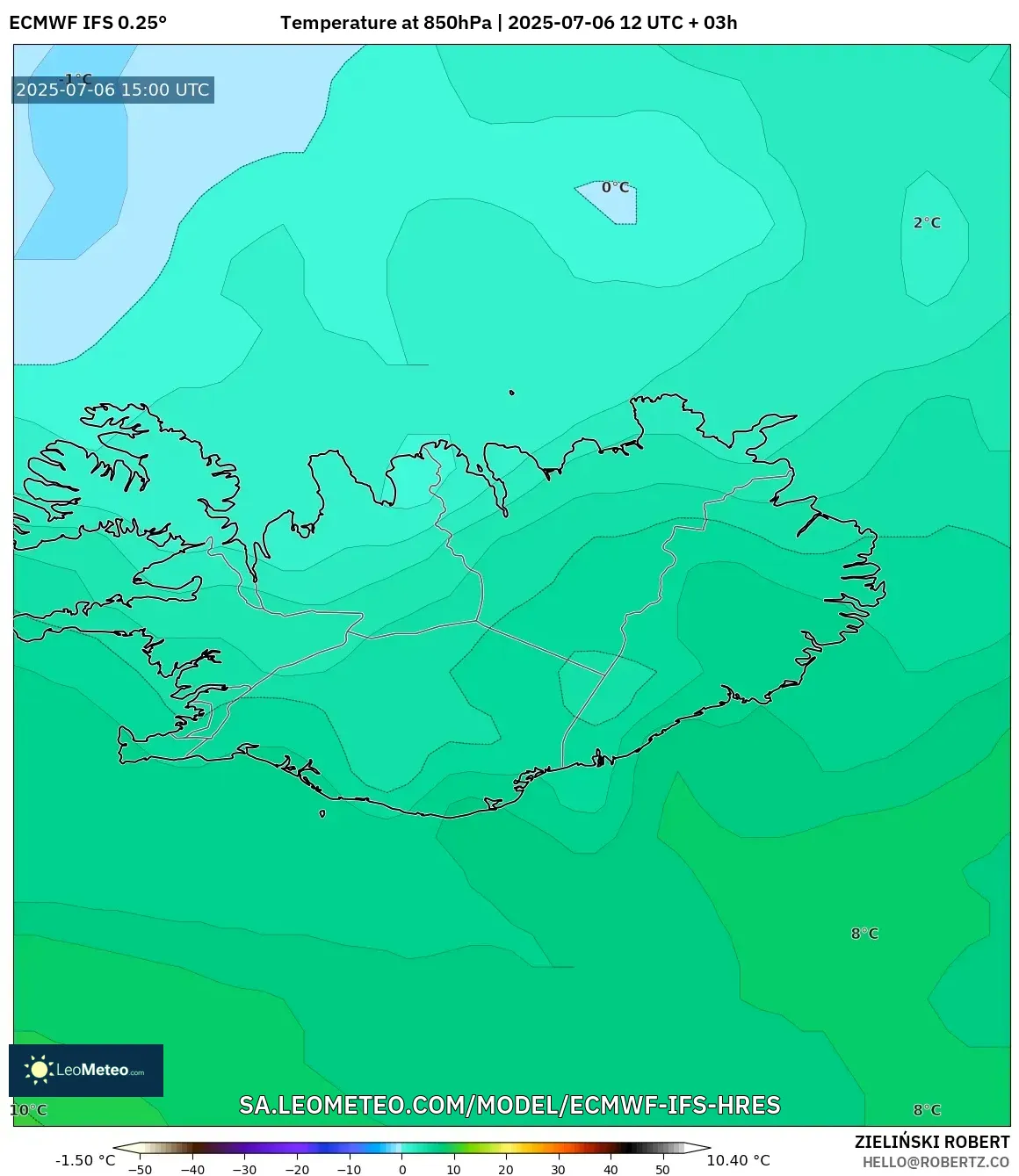 ECMWF IFS 0.25° model - Iceland, Temperature at 850hPa ECMWF IFS 0.25° model - Iceland, Temperature at 850hPa