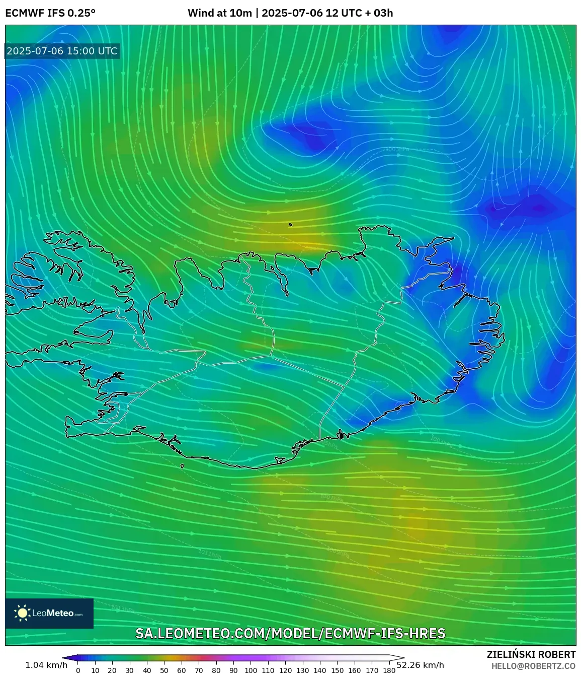 ECMWF IFS 0.25° model - Iceland, Wind at 10m ECMWF IFS 0.25° model - Iceland, Wind at 10m