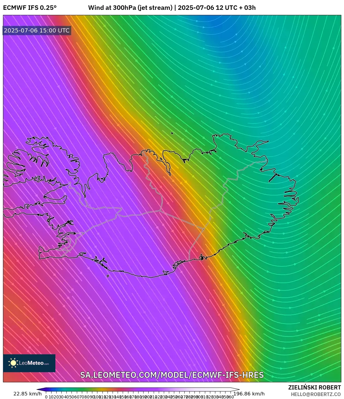 ECMWF IFS 0.25° model - Iceland, Wind at 300hPa (jet stream) ECMWF IFS 0.25° model - Iceland, Wind at 300hPa (jet stream)
