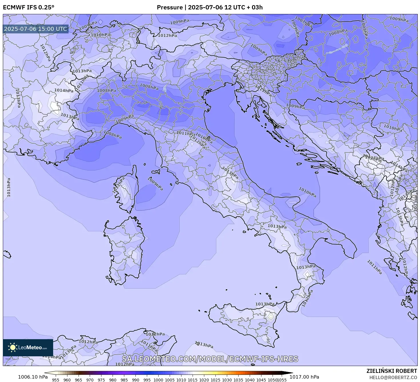 ECMWF IFS 0.25° model - Italy, Pressure ECMWF IFS 0.25° model - Italy, Pressure