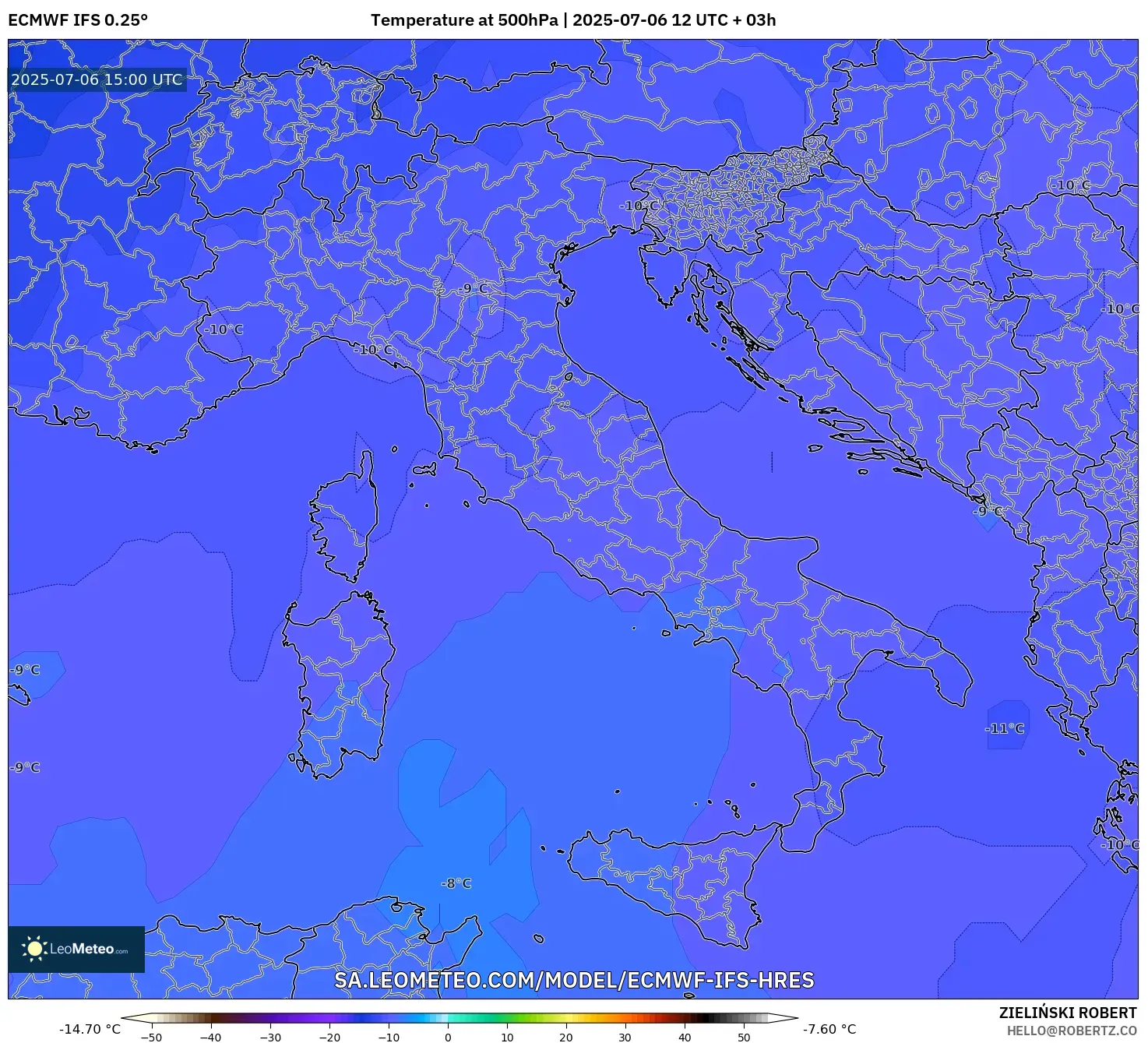 ECMWF IFS 0.25° model - Italy, Temperature at 500hPa ECMWF IFS 0.25° model - Italy, Temperature at 500hPa