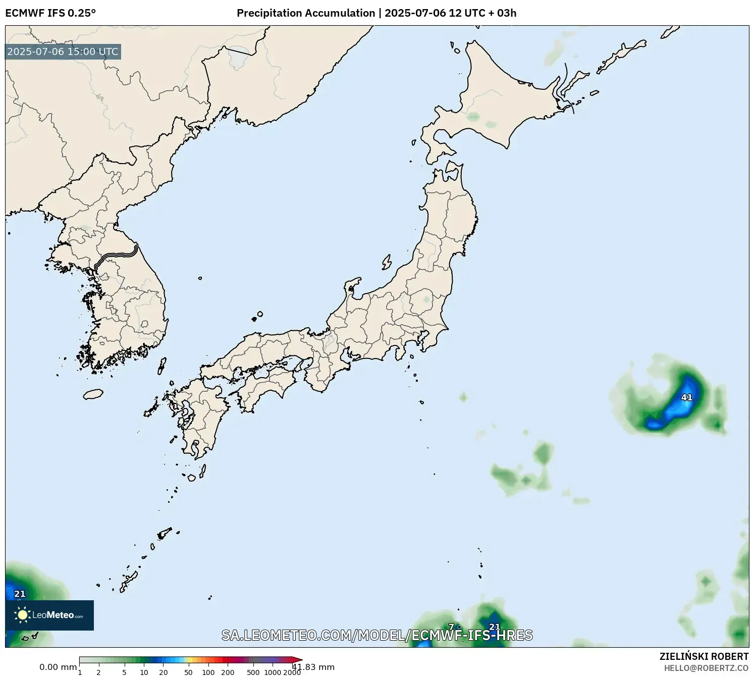 ECMWF IFS 0.25° model - Japan, Precipitation Accumulation ECMWF IFS 0.25° model - Japan, Precipitation Accumulation