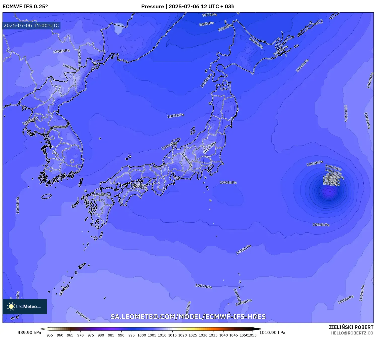 ECMWF IFS 0.25° model - Japan, Pressure ECMWF IFS 0.25° model - Japan, Pressure