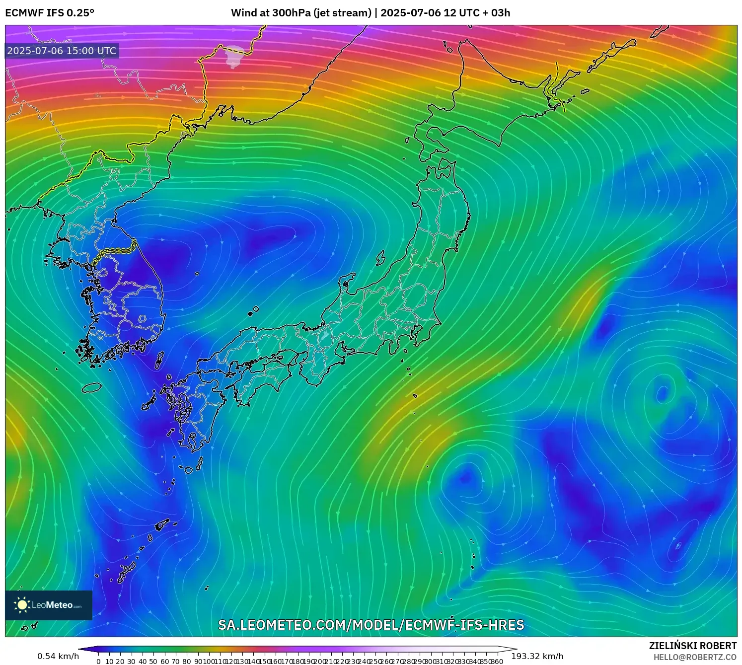 ECMWF IFS 0.25° model - Japan, Wind at 300hPa (jet stream) ECMWF IFS 0.25° model - Japan, Wind at 300hPa (jet stream)
