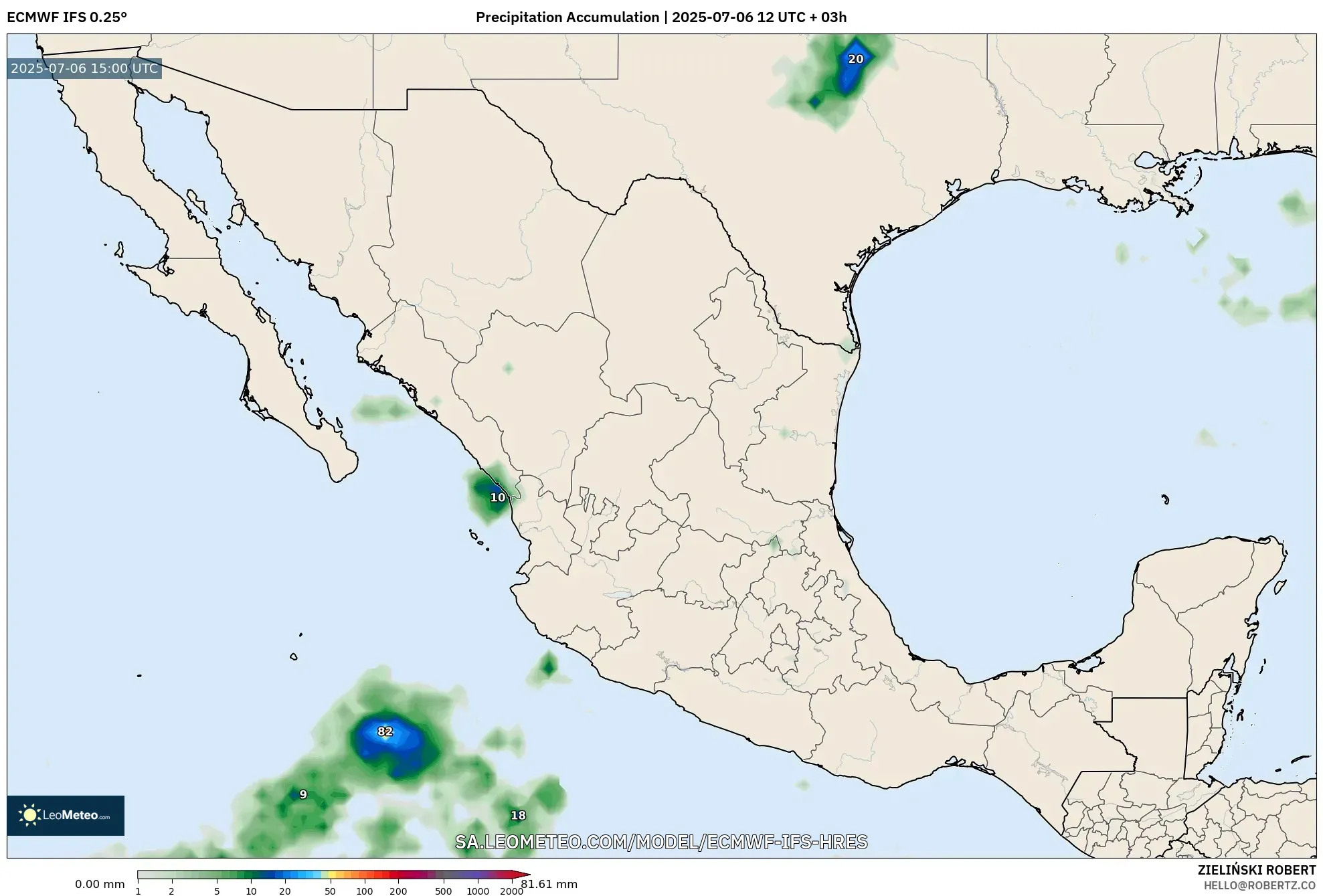 ECMWF IFS 0.25° model - Mexico, Precipitation Accumulation ECMWF IFS 0.25° model - Mexico, Precipitation Accumulation