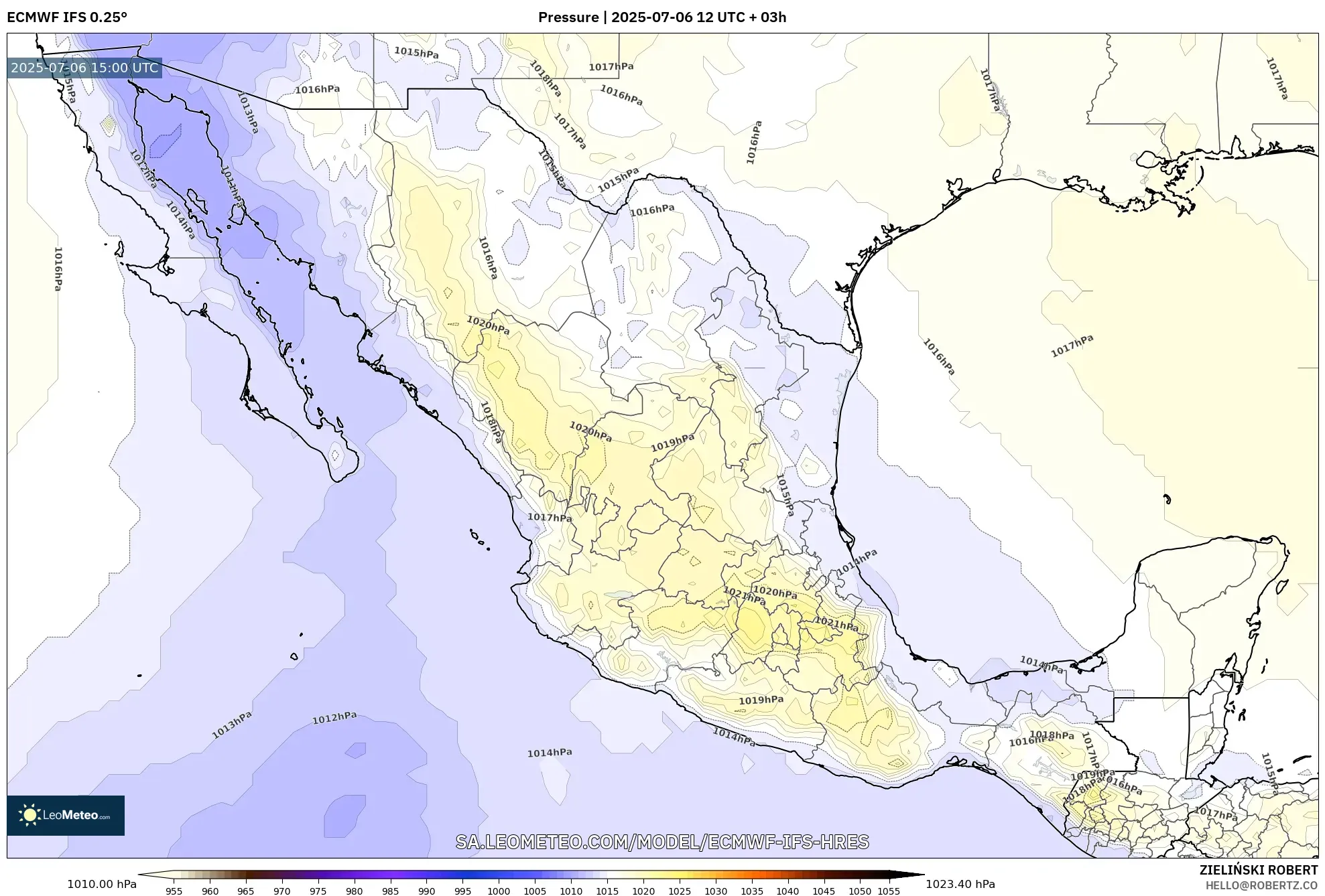 ECMWF IFS 0.25° model - Mexico, Pressure ECMWF IFS 0.25° model - Mexico, Pressure