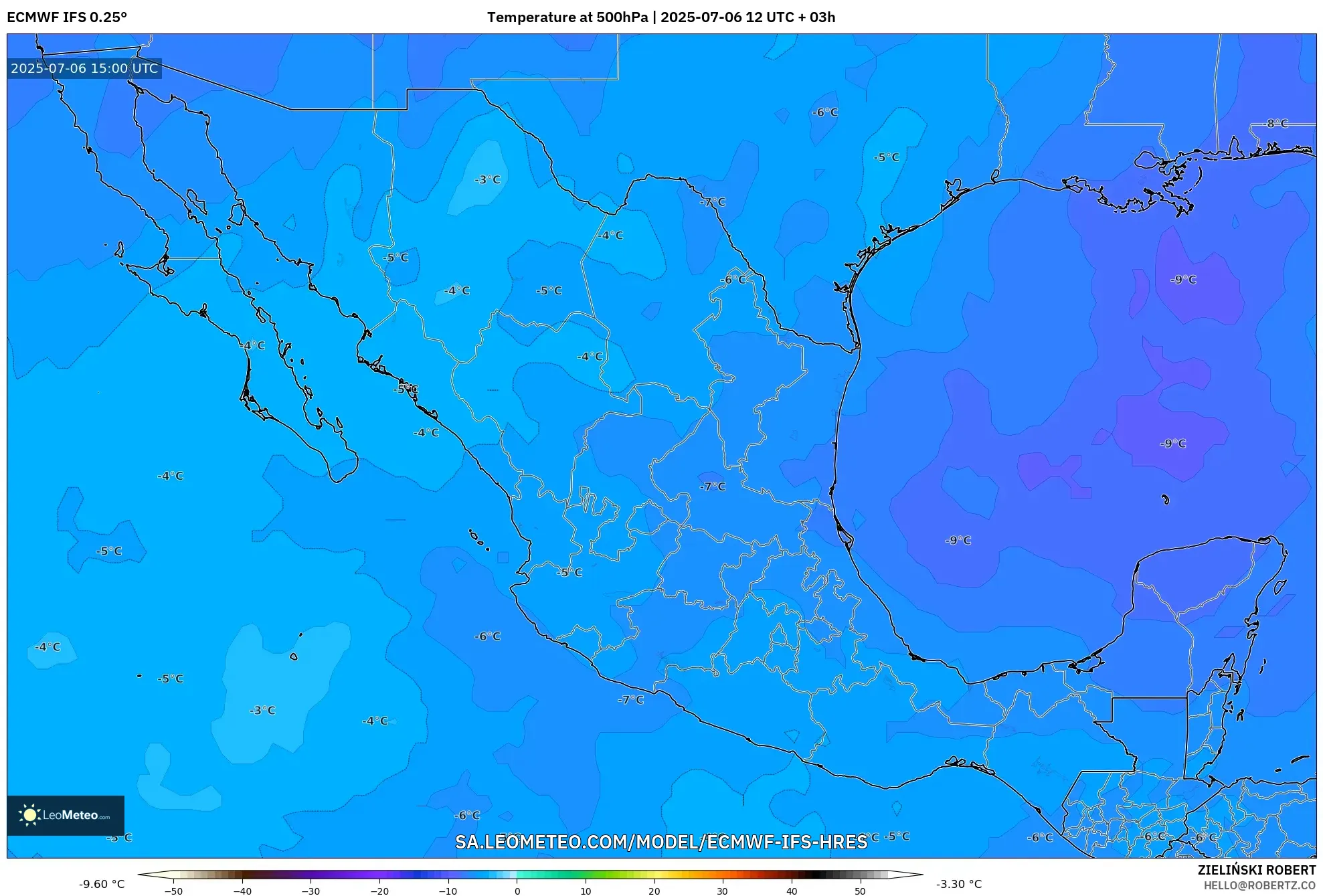 ECMWF IFS 0.25° model - Mexico, Temperature at 500hPa ECMWF IFS 0.25° model - Mexico, Temperature at 500hPa
