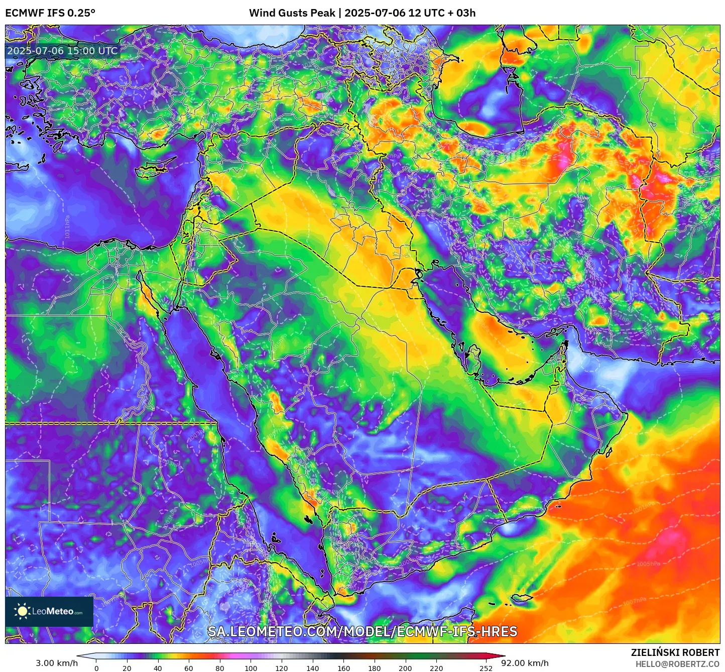 ECMWF IFS 0.25° model - Middle East, Wind Gusts Peak ECMWF IFS 0.25° model - Middle East, Wind Gusts Peak