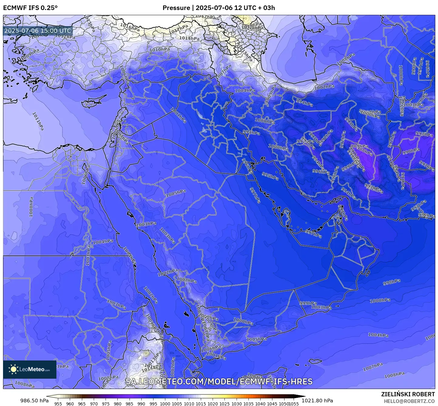 ECMWF IFS 0.25° model - Middle East, Pressure ECMWF IFS 0.25° model - Middle East, Pressure