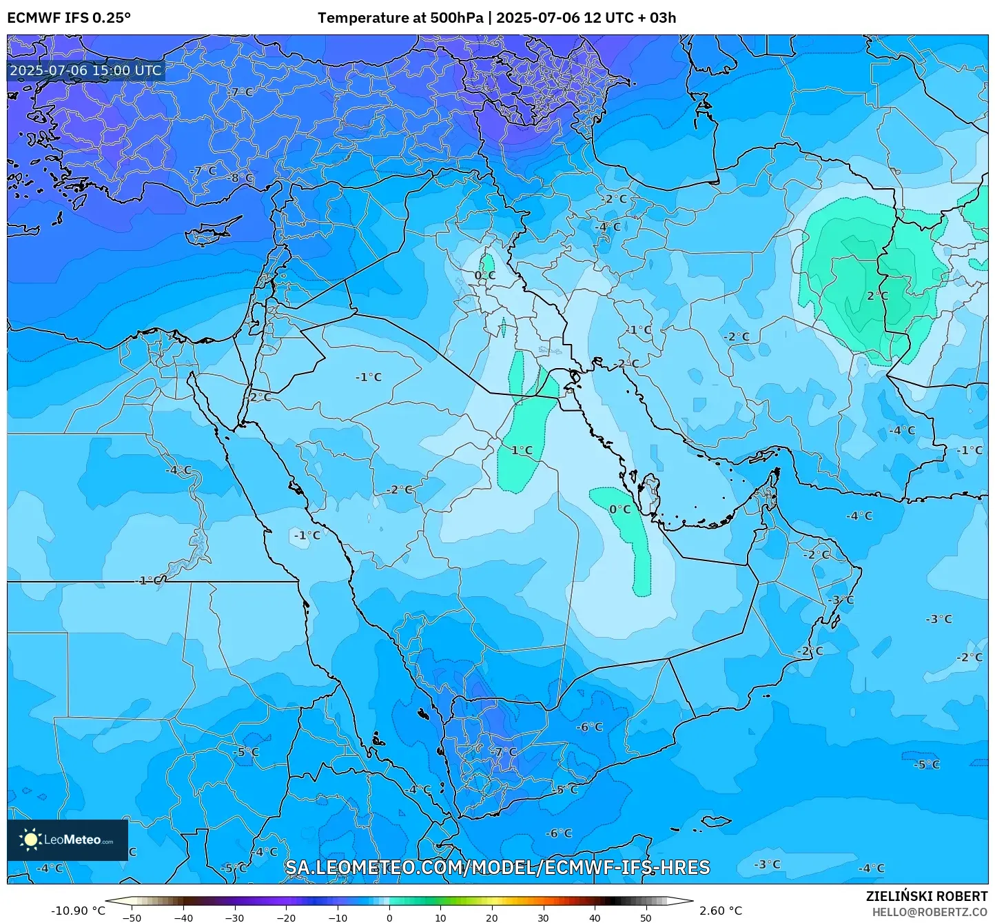 ECMWF IFS 0.25° model - Middle East, Temperature at 500hPa ECMWF IFS 0.25° model - Middle East, Temperature at 500hPa
