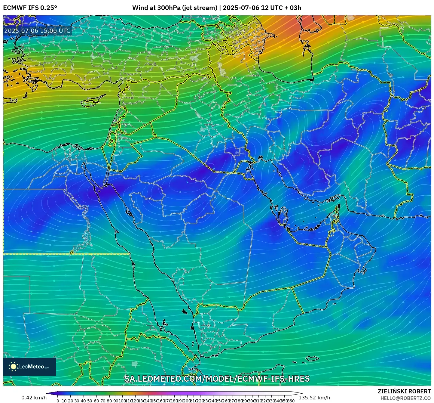 ECMWF IFS 0.25° model - Middle East, Wind at 300hPa (jet stream) ECMWF IFS 0.25° model - Middle East, Wind at 300hPa (jet stream)