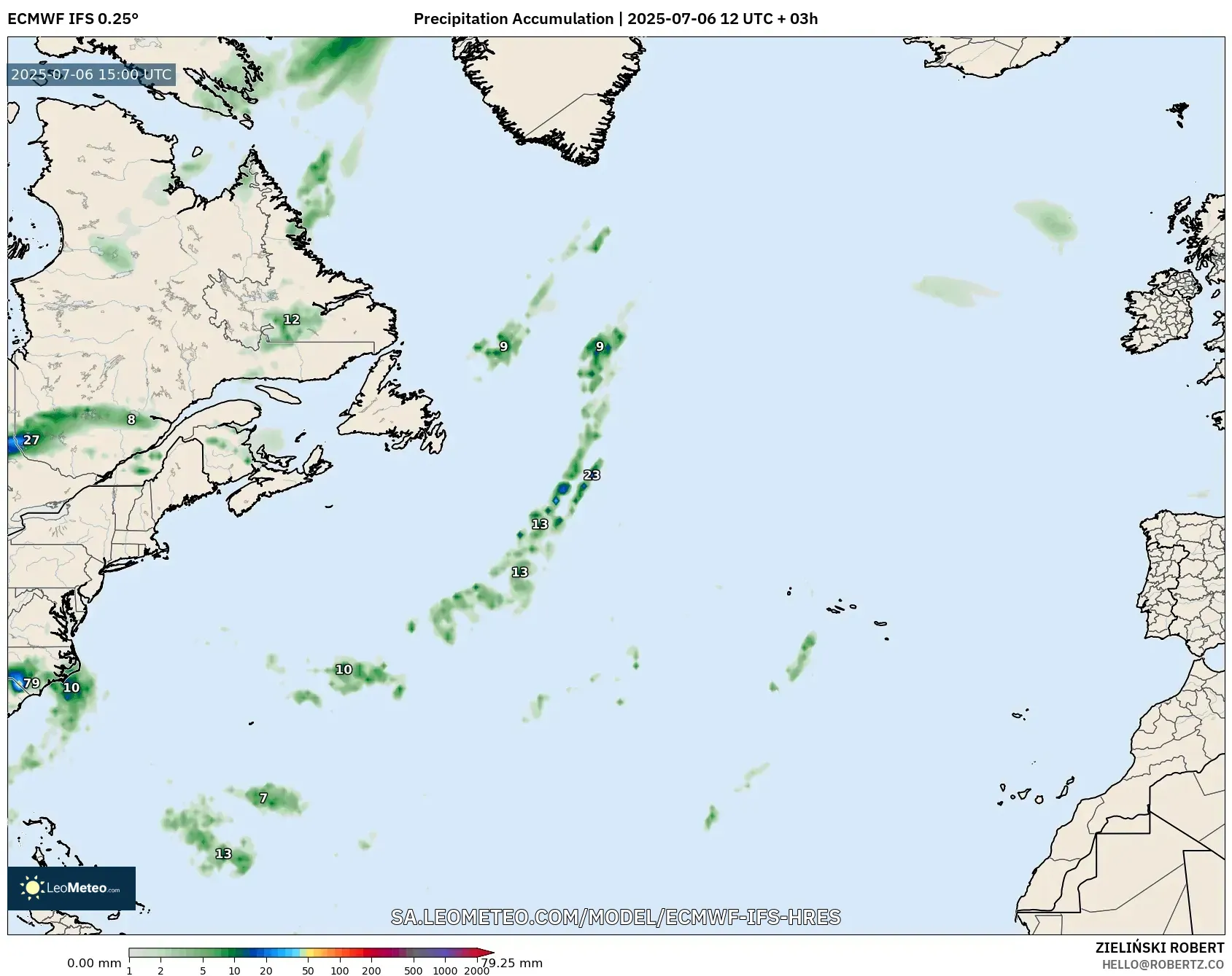 ECMWF IFS 0.25° model - North Atlantic, Precipitation Accumulation ECMWF IFS 0.25° model - North Atlantic, Precipitation Accumulation