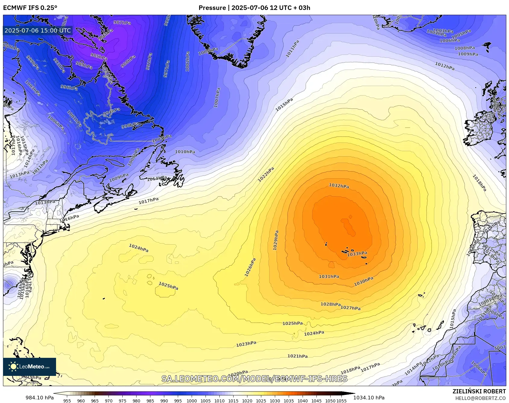 ECMWF IFS 0.25° model - North Atlantic, Pressure ECMWF IFS 0.25° model - North Atlantic, Pressure
