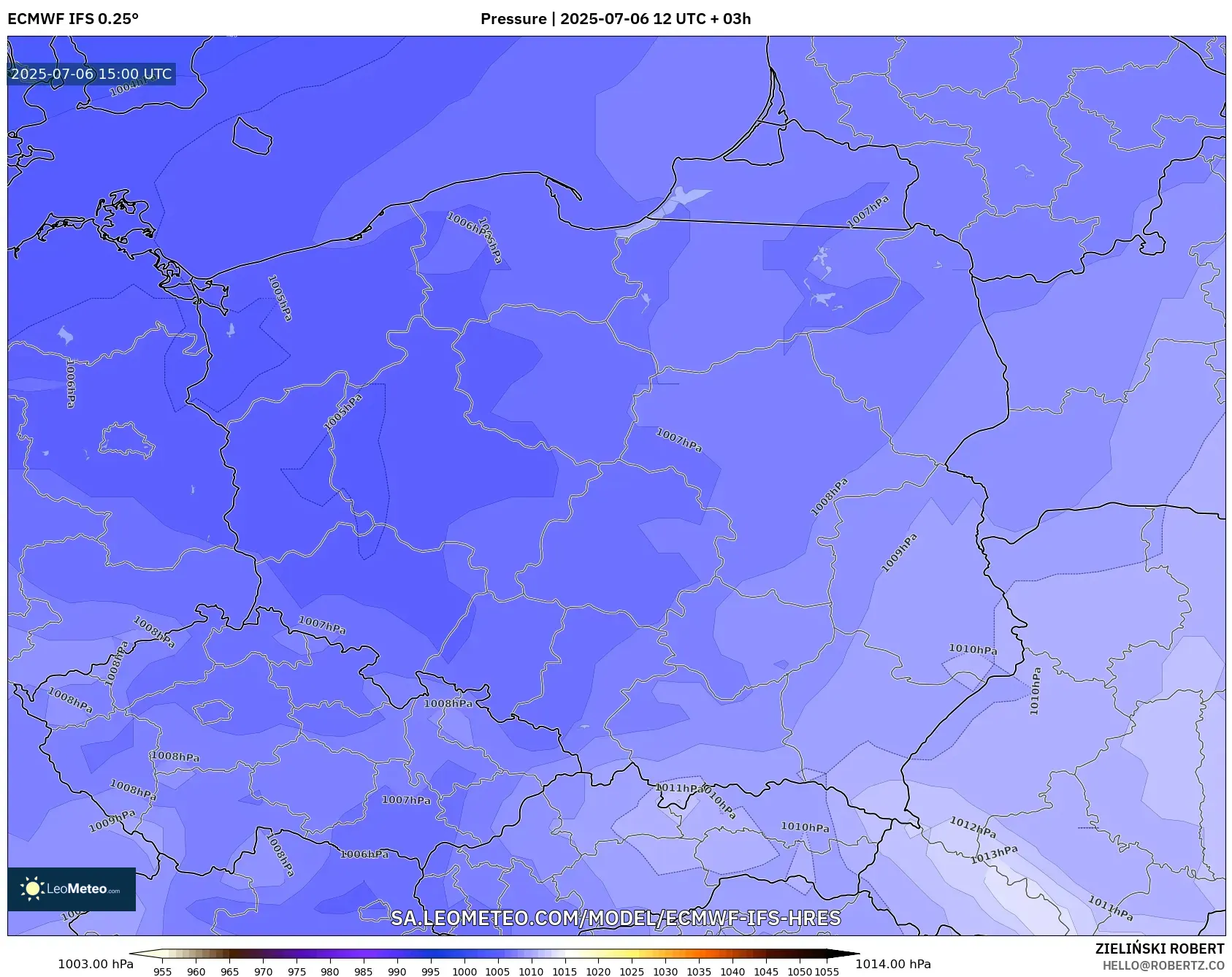 ECMWF IFS 0.25° model - Poland, Pressure ECMWF IFS 0.25° model - Poland, Pressure