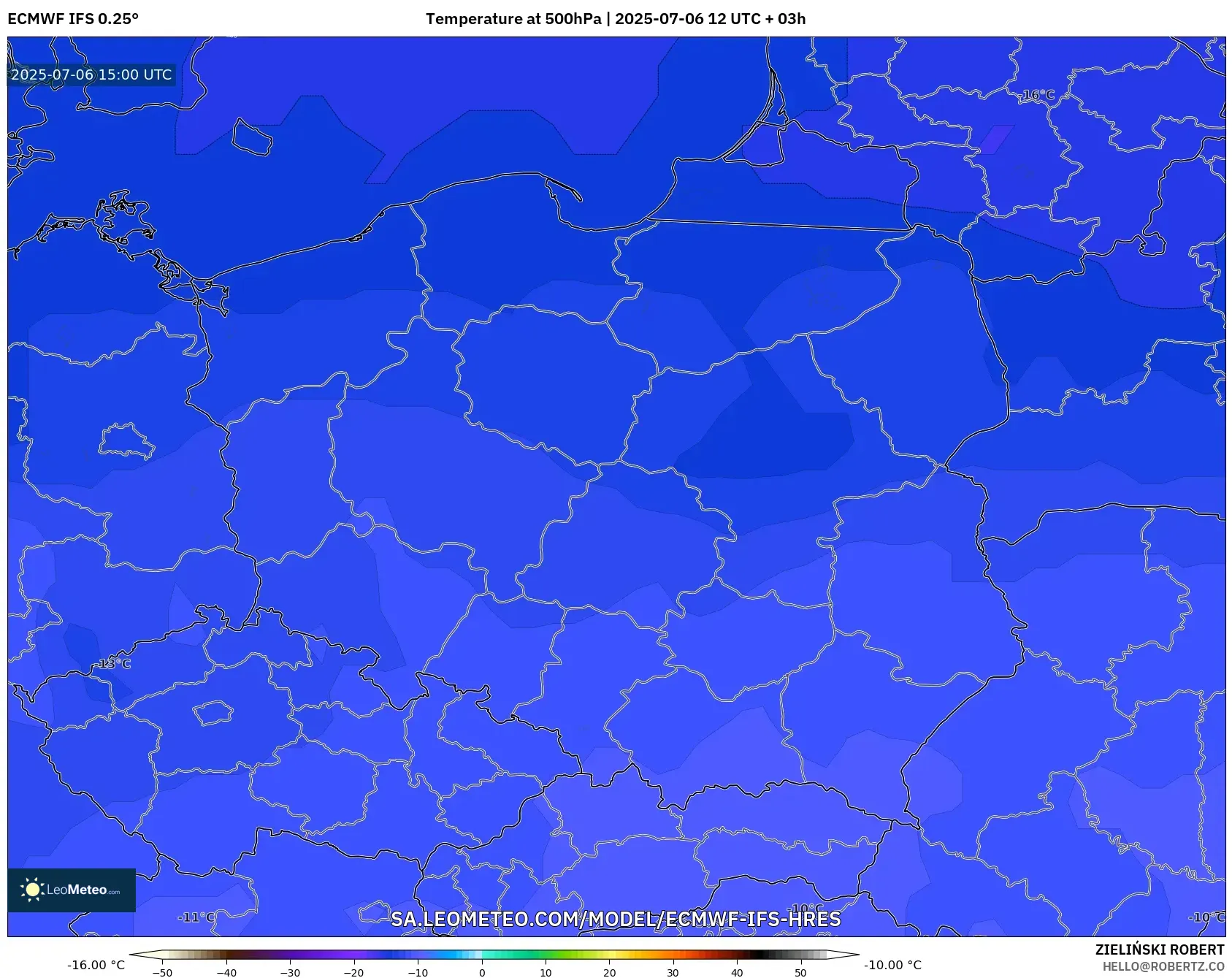 ECMWF IFS 0.25° model - Poland, Temperature at 500hPa ECMWF IFS 0.25° model - Poland, Temperature at 500hPa