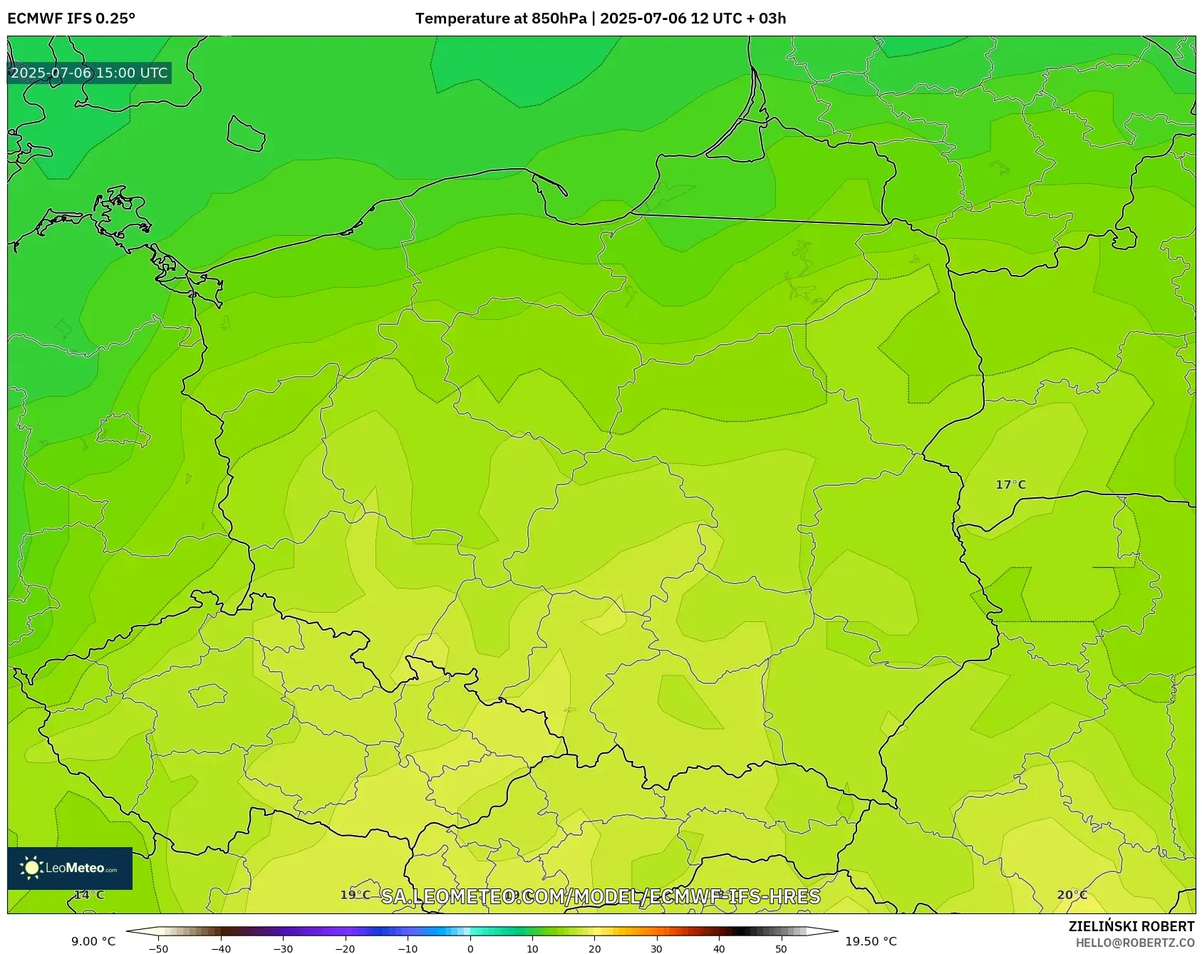 ECMWF IFS 0.25° model - Poland, Temperature at 850hPa ECMWF IFS 0.25° model - Poland, Temperature at 850hPa