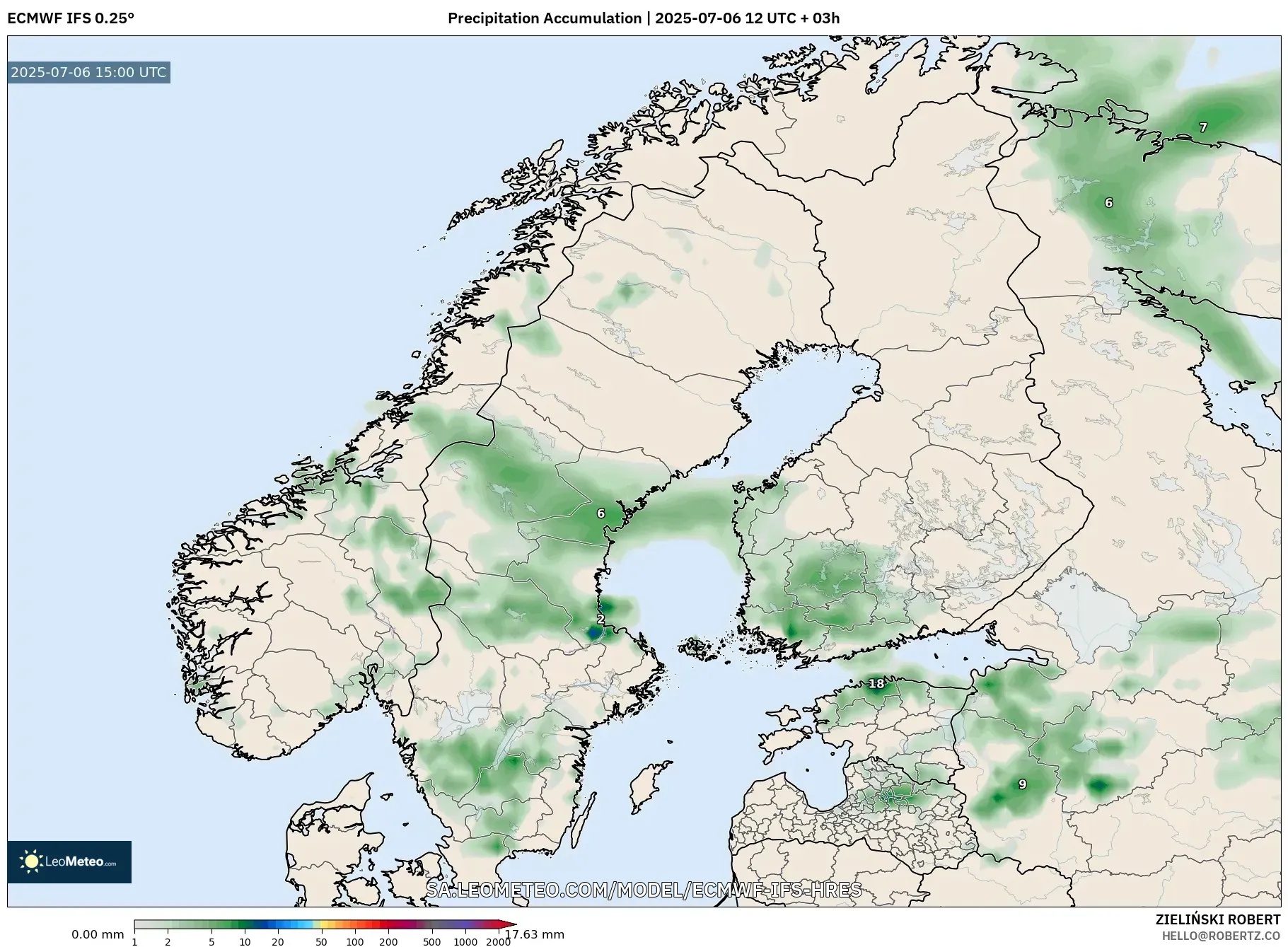 ECMWF IFS 0.25° model - Scandinavia, Precipitation Accumulation ECMWF IFS 0.25° model - Scandinavia, Precipitation Accumulation