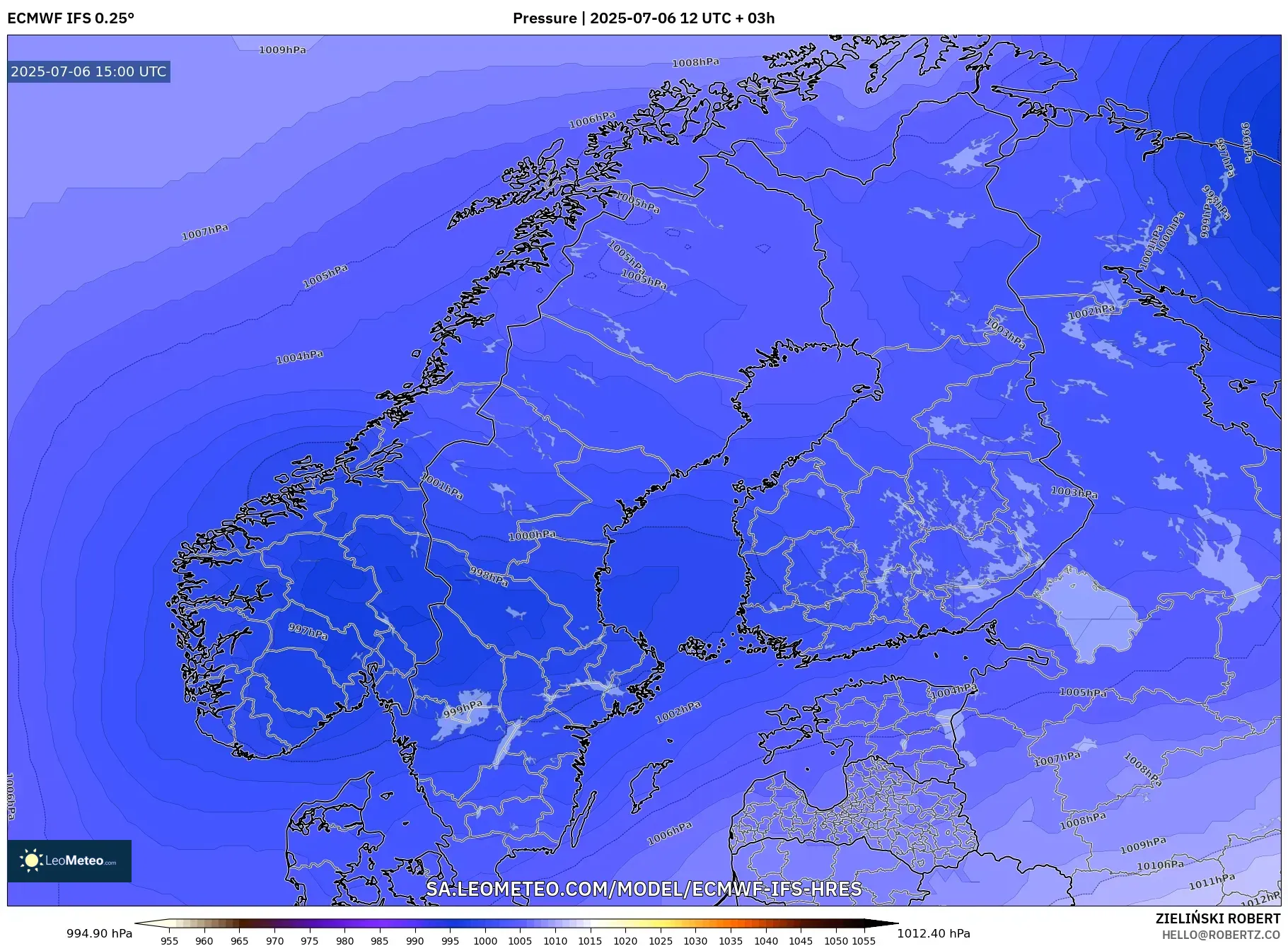 ECMWF IFS 0.25° model - Scandinavia, Pressure ECMWF IFS 0.25° model - Scandinavia, Pressure